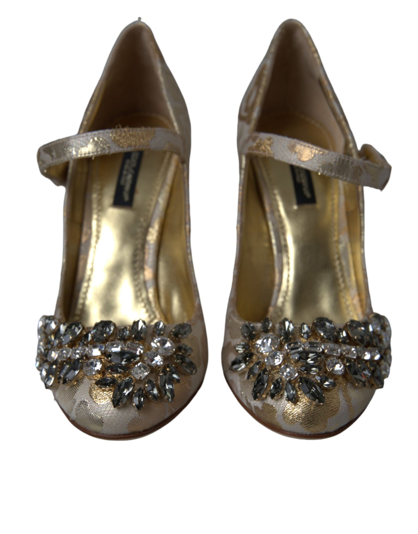 Dolce & Gabbana Gold Jacquard Kristall Mary Janes Pumps Schuhe