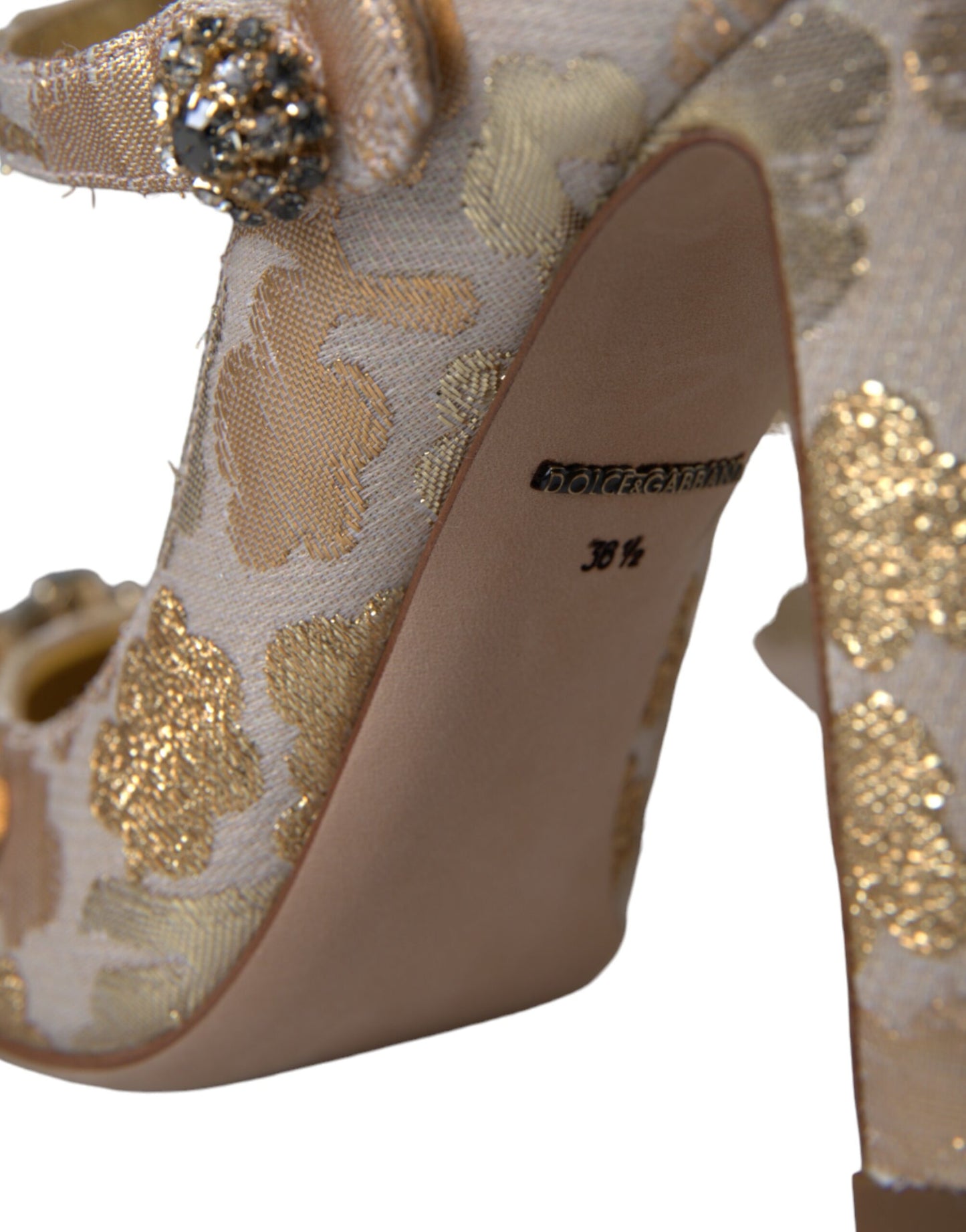 Dolce & Gabbana Gold Jacquard Kristall Mary Janes Pumps Schuhe