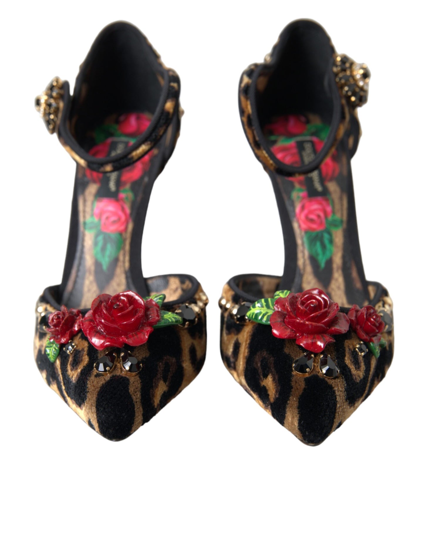 Dolce & Gabbana Braun Leopard Floral Kristall Mary Janes Pumps Schuhe