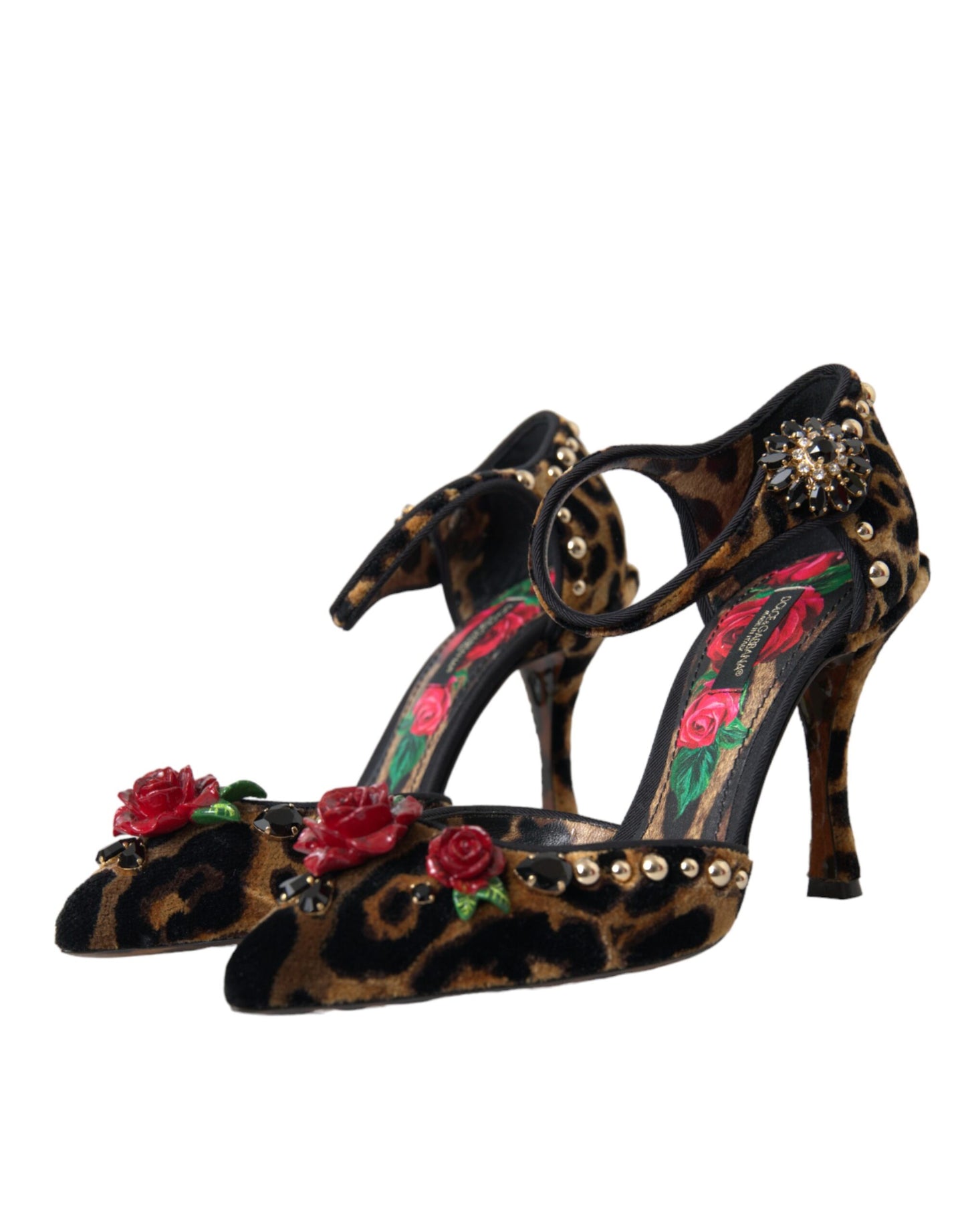 Dolce & Gabbana Braun Leopard Floral Kristall Mary Janes Pumps Schuhe