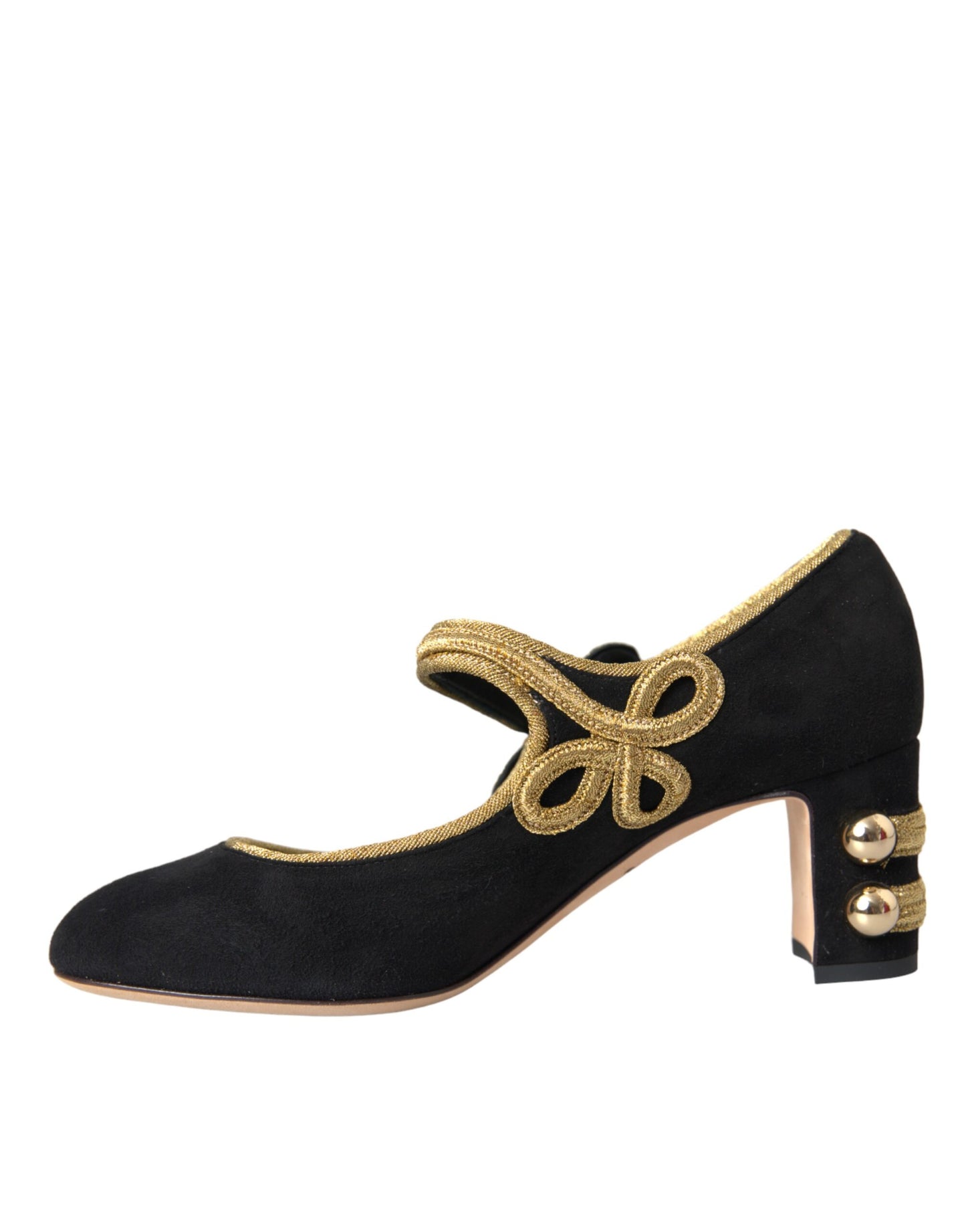 Dolce & Gabbana Schwarz Wildleder Gold Mary Janes Heels Pumps Schuhe