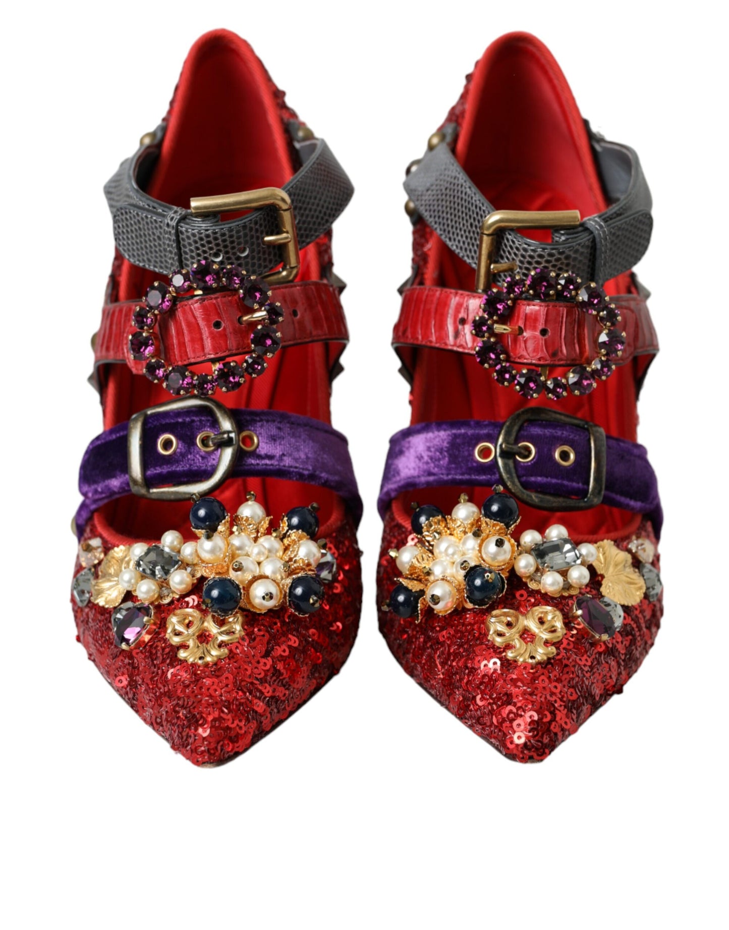 Dolce & Gabbana Rote paillettenbesetzte Kristall Mary Janes Pumps Schuhe