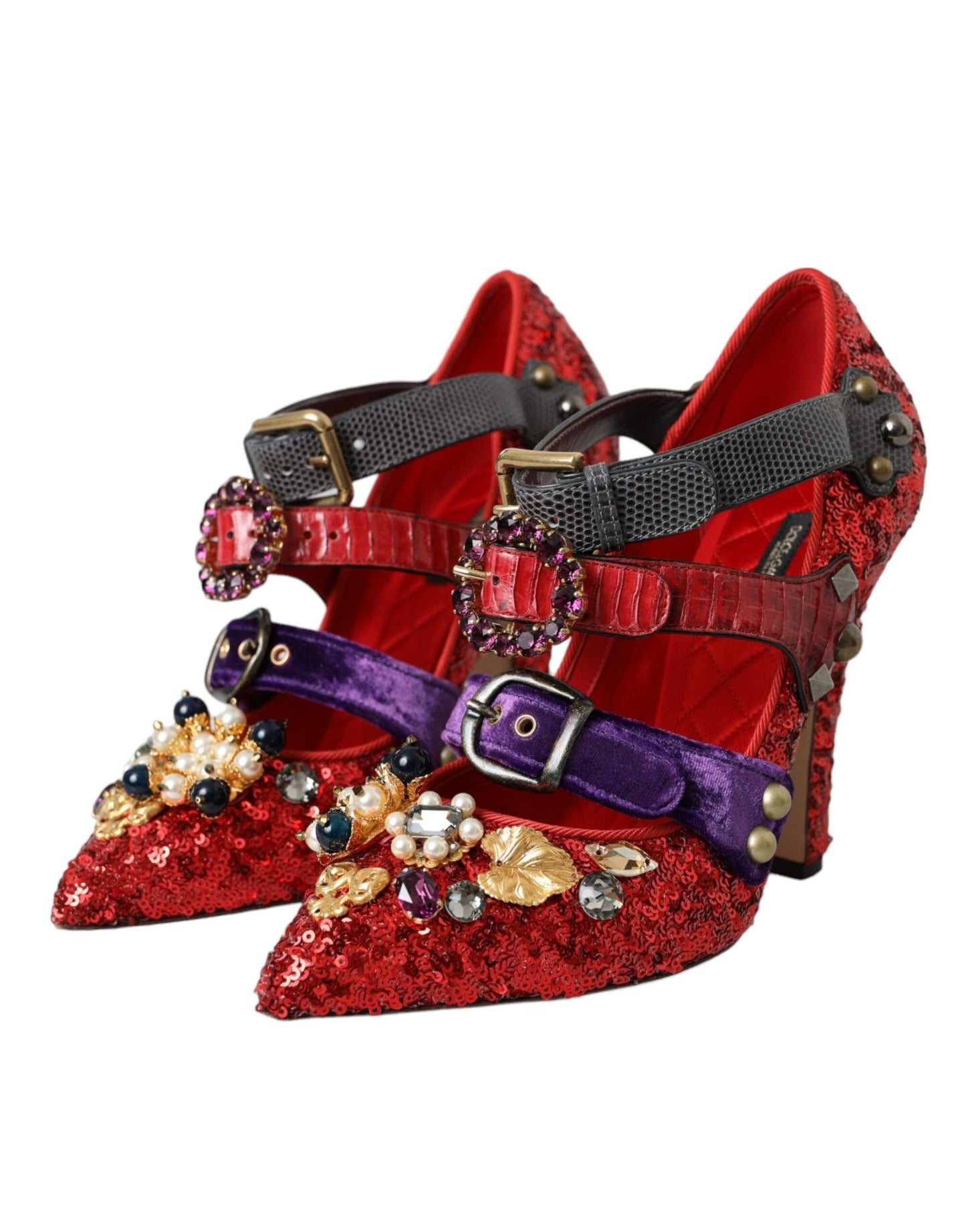 Dolce & Gabbana Rote paillettenbesetzte Kristall Mary Janes Pumps Schuhe