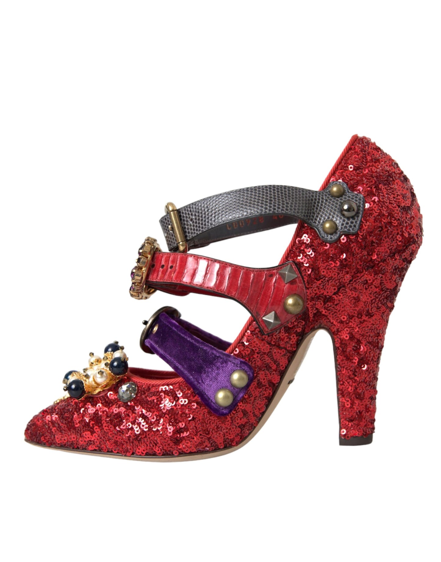 Dolce & Gabbana Rote paillettenbesetzte Kristall Mary Janes Pumps Schuhe