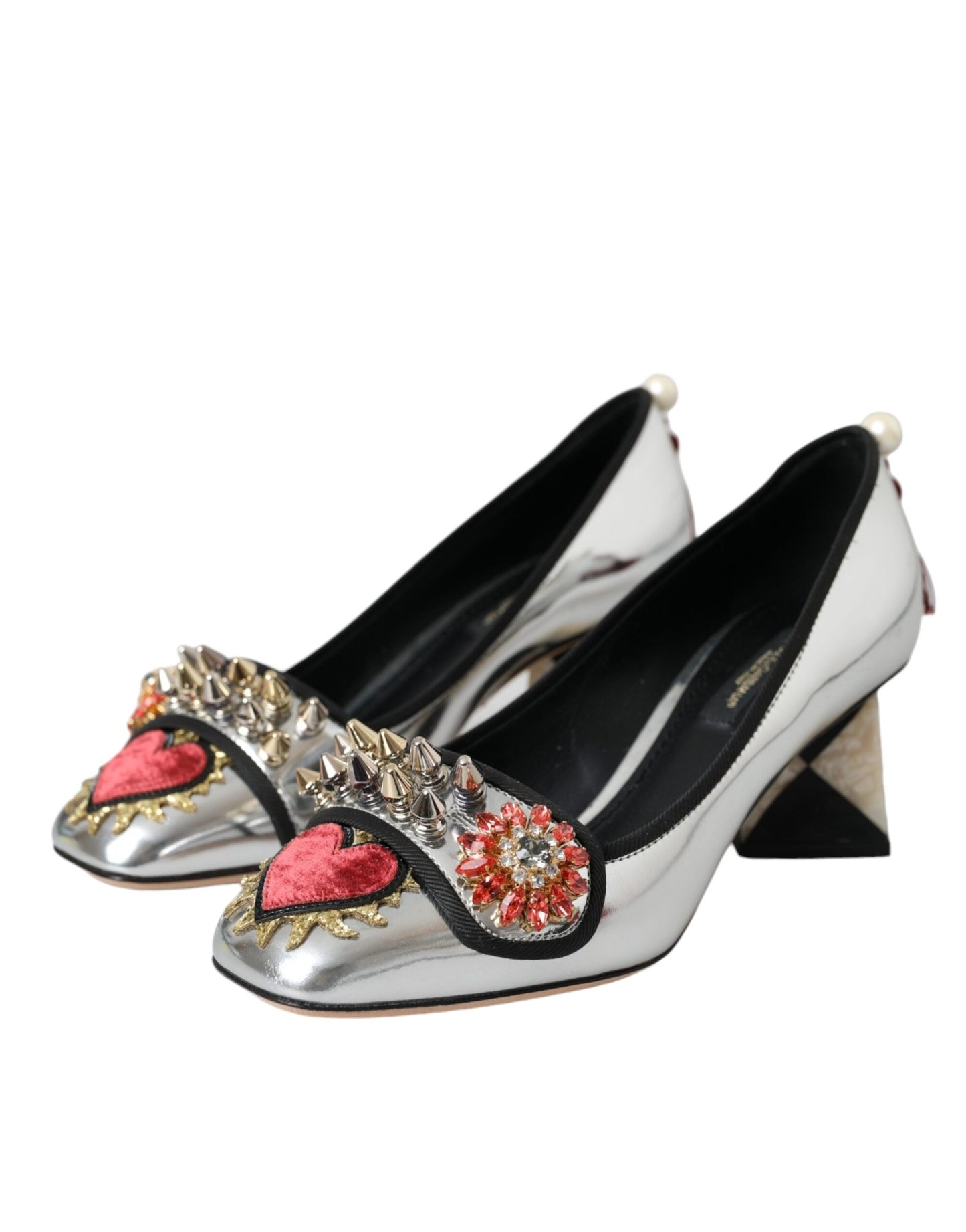 Dolce & Gabbana Silberne verschönerte Leder Heels Pumps Schuhe