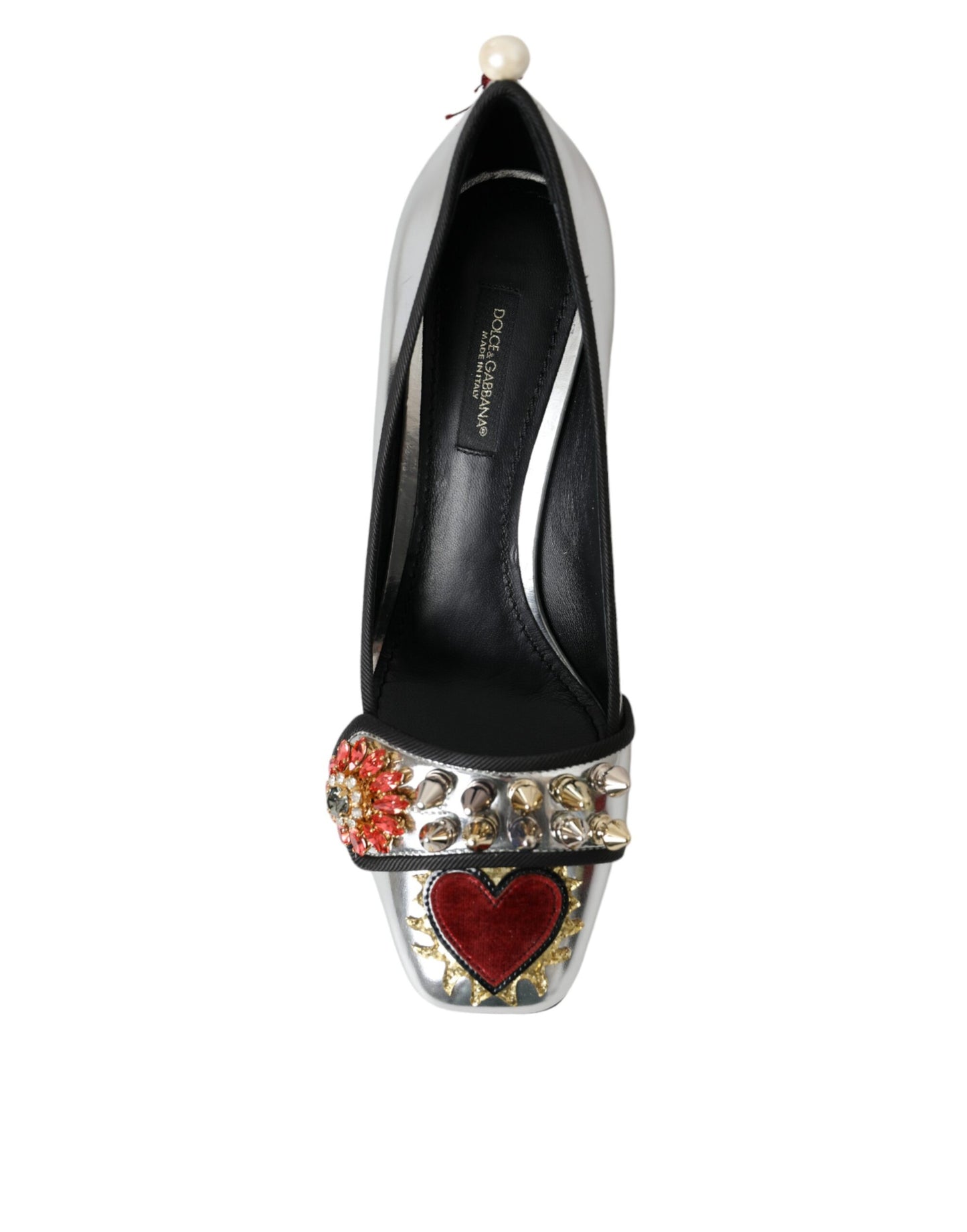 Dolce & Gabbana Silberne verschönerte Leder Heels Pumps Schuhe