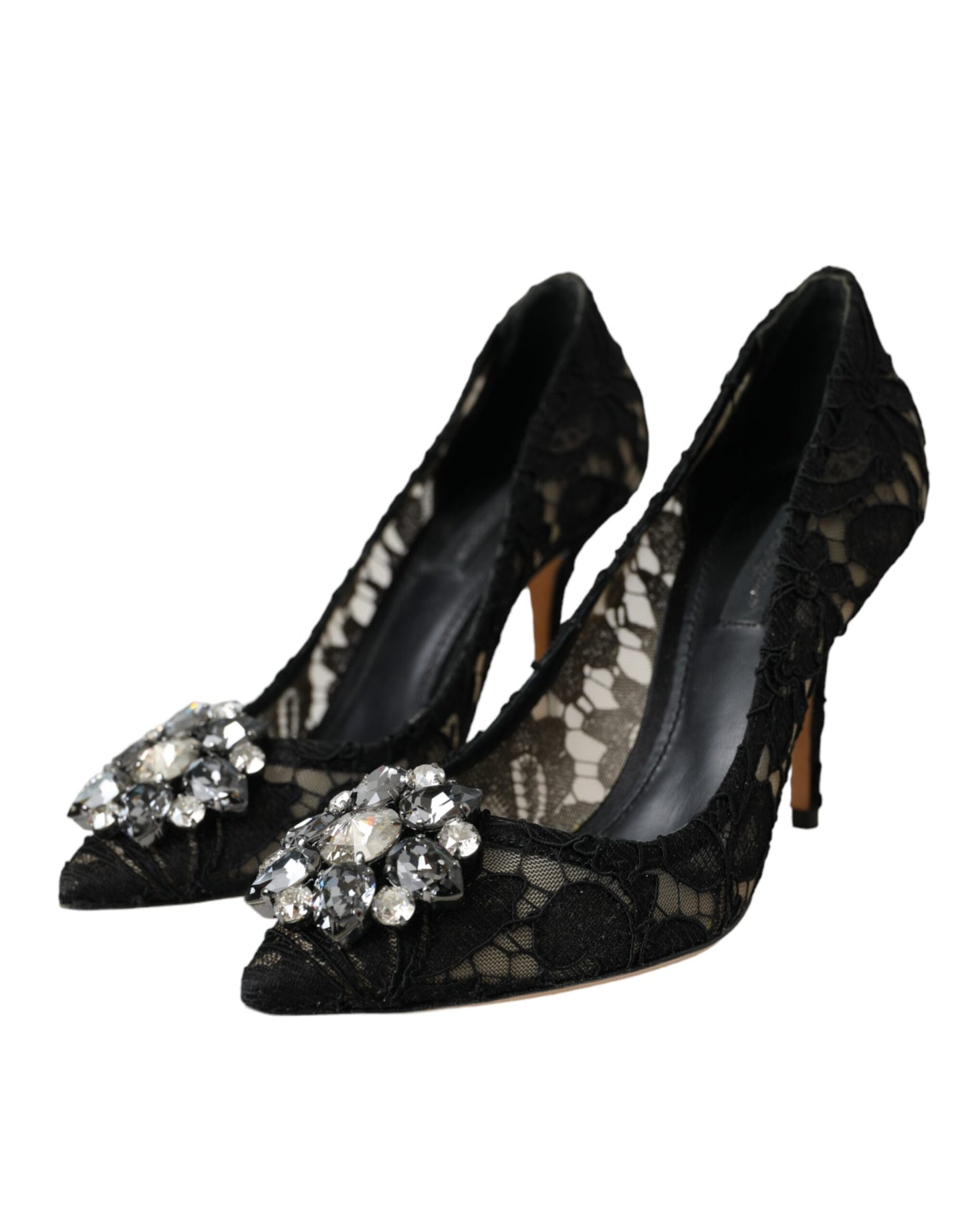 Dolce & Gabbana Schwarz Taormina Spitze Kristall Absatz Pumps Schuhe