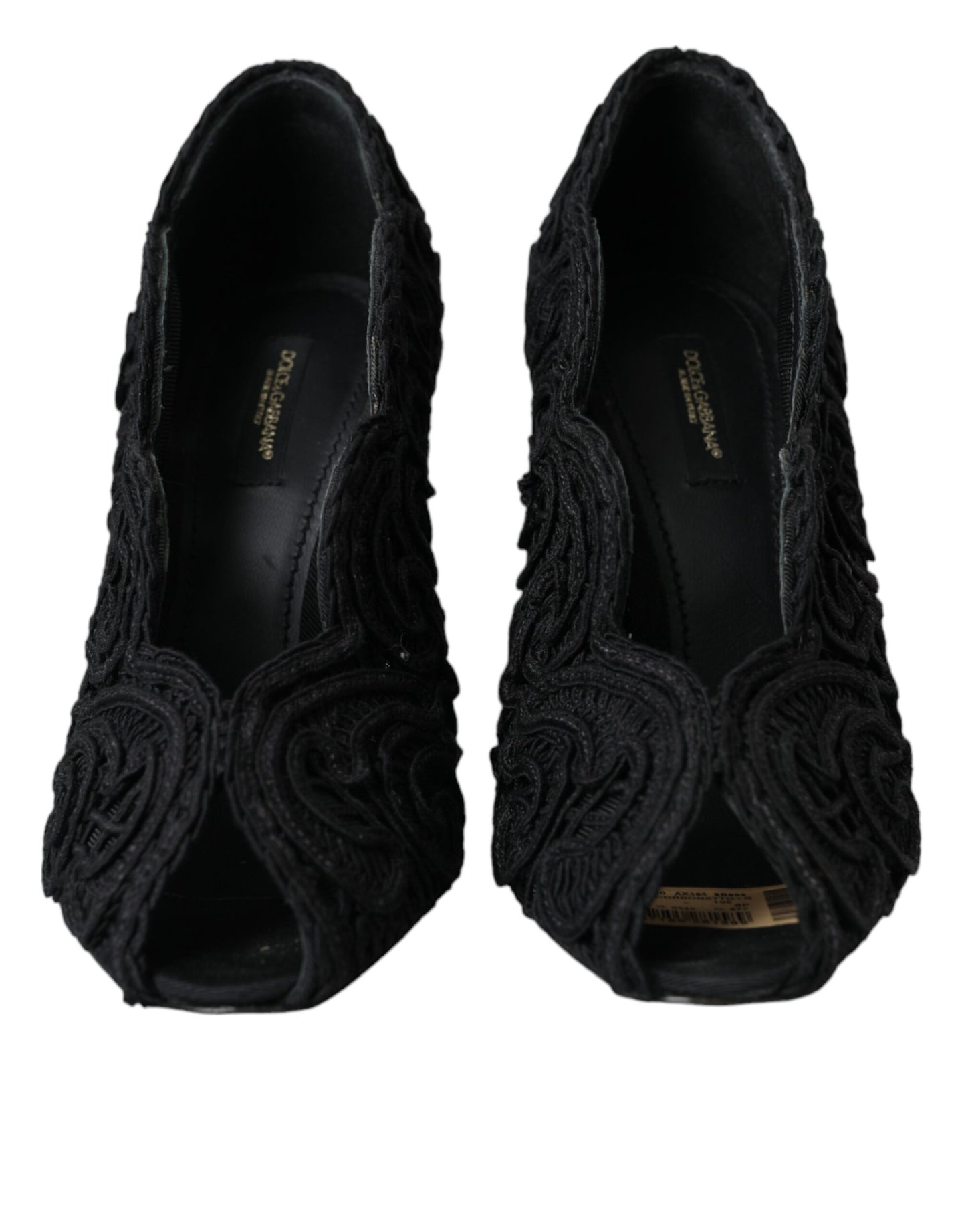 Dolce & Gabbana Schwarze Cordonetto Ricamo Pumps Offene Zehen Schuhe