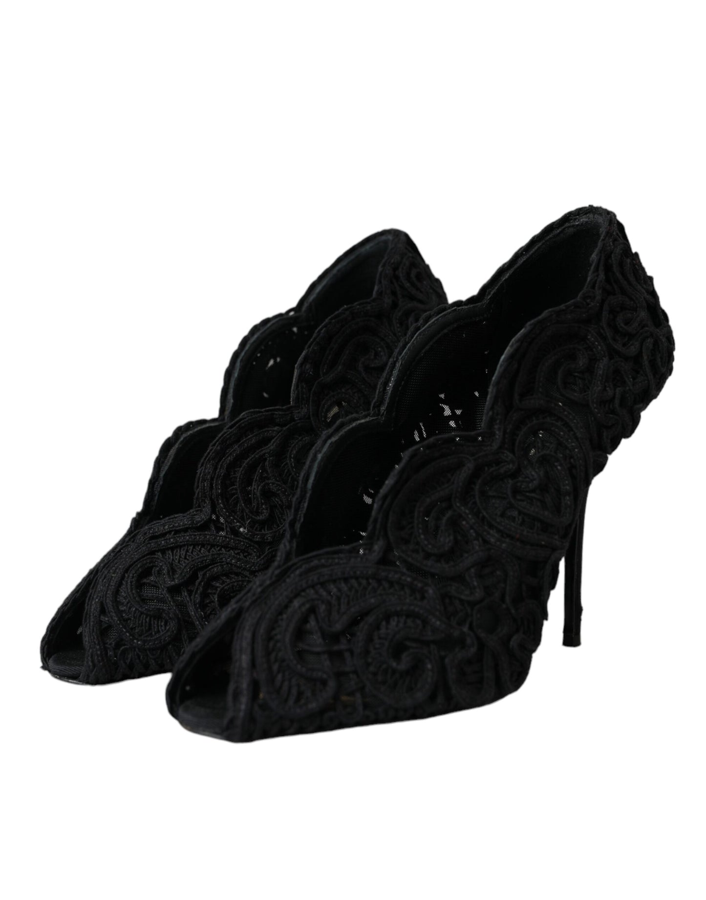 Dolce & Gabbana Schwarze Cordonetto Ricamo Pumps Offene Zehen Schuhe