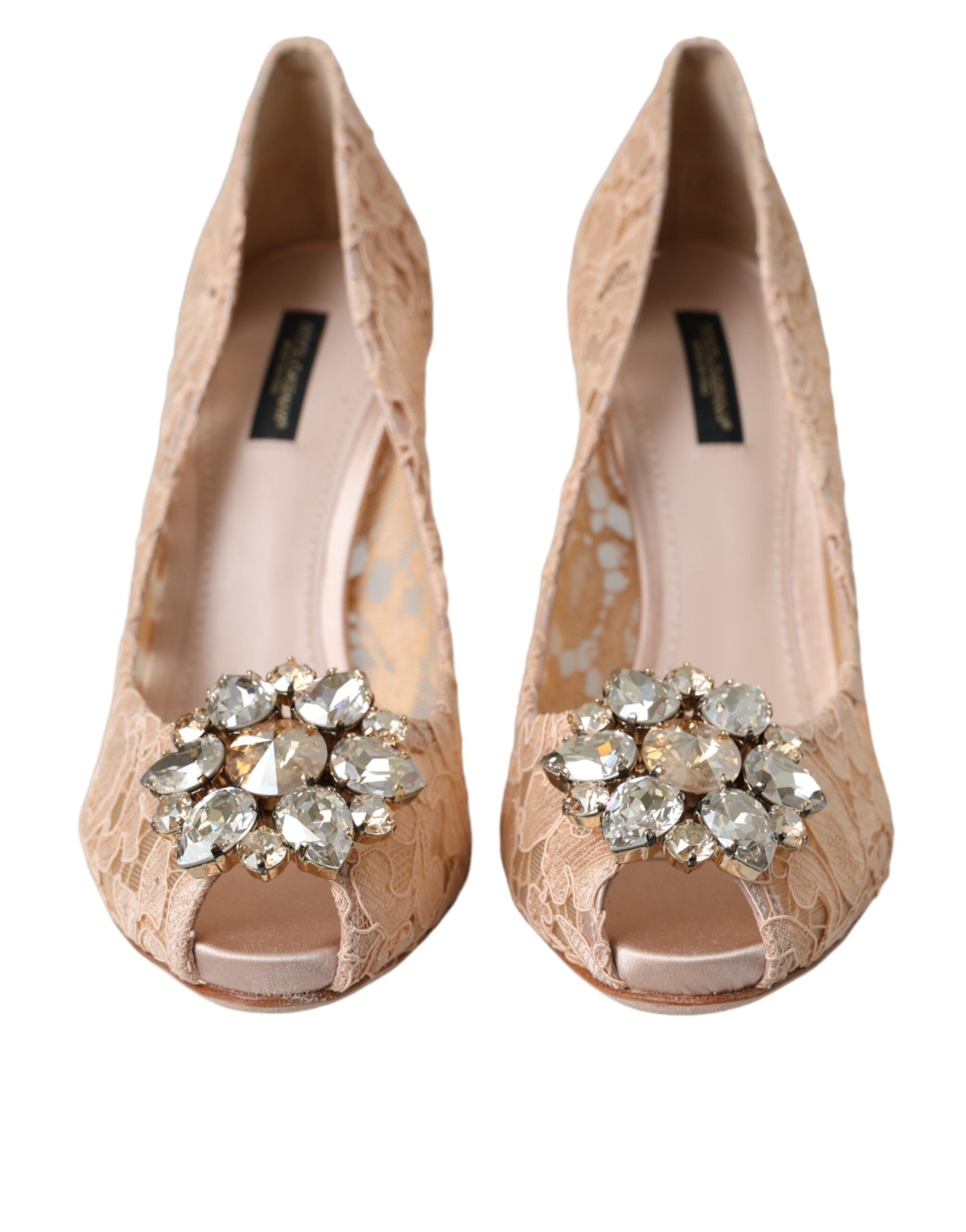 Dolce & Gabbana Beige Taormina Spitze Kristall Heels Pumps Schuhe