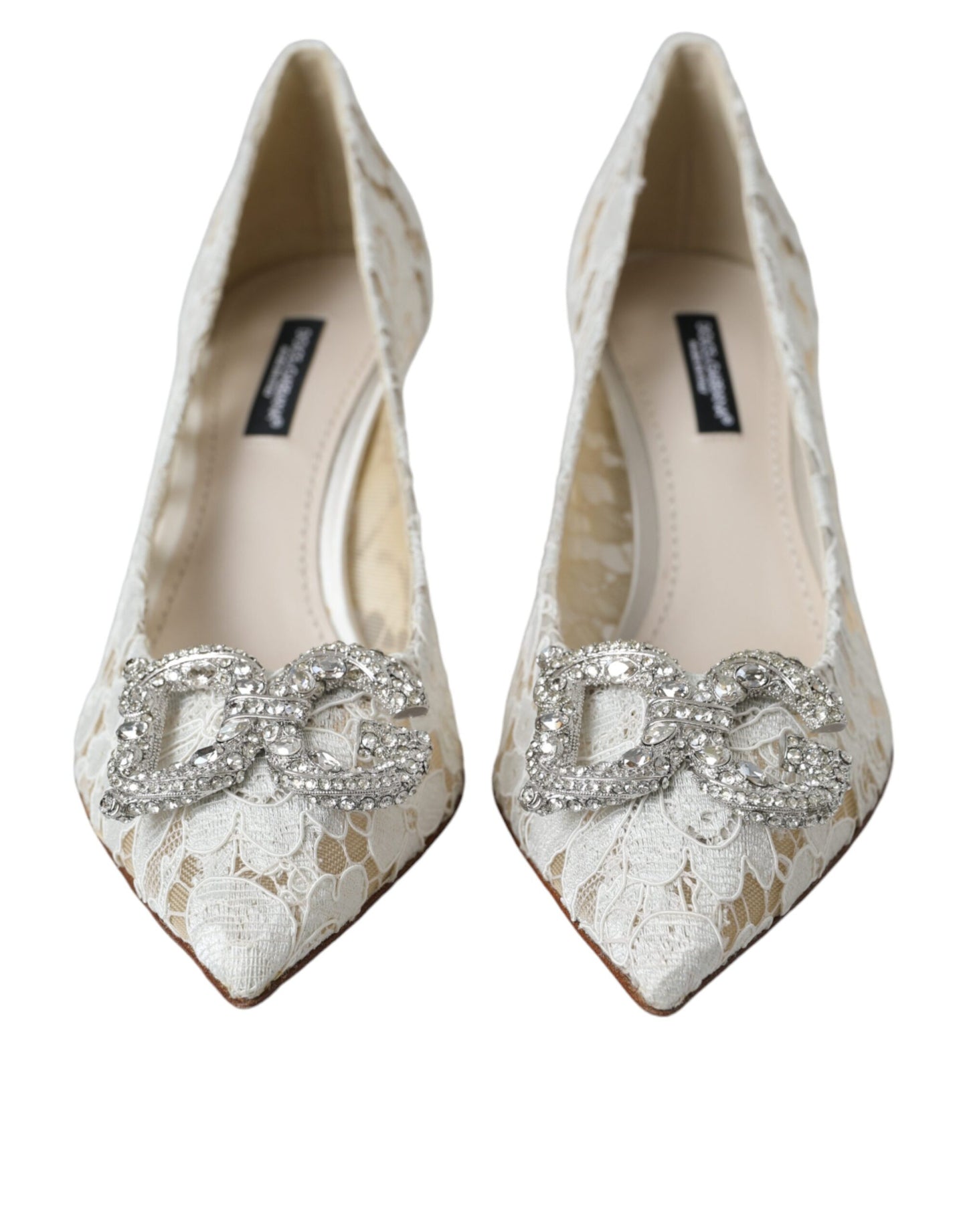 Dolce & Gabbana Weiß Floral Spitze DG Kristall Pumps Schuhe