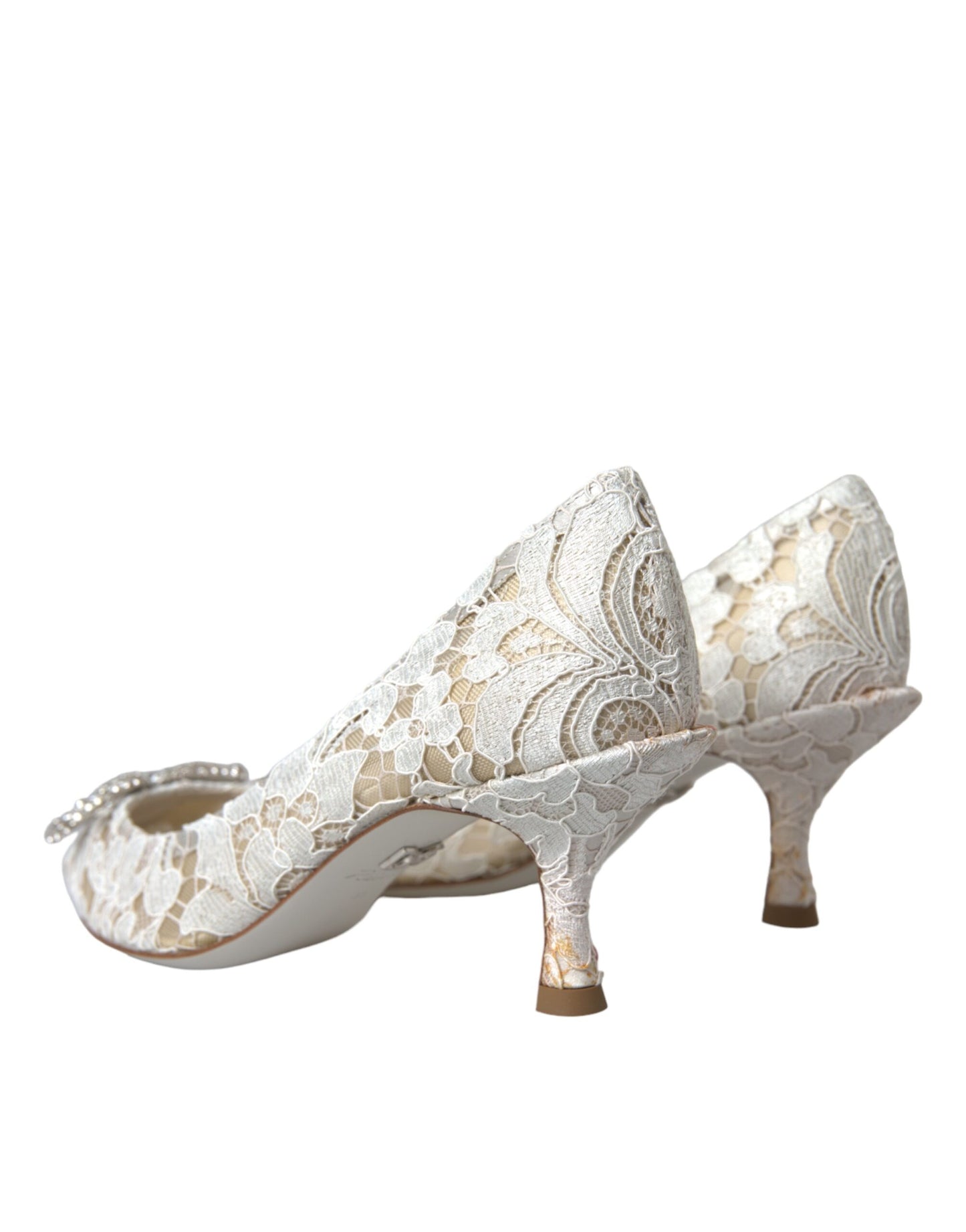 Dolce & Gabbana Weiß Floral Spitze DG Kristall Pumps Schuhe