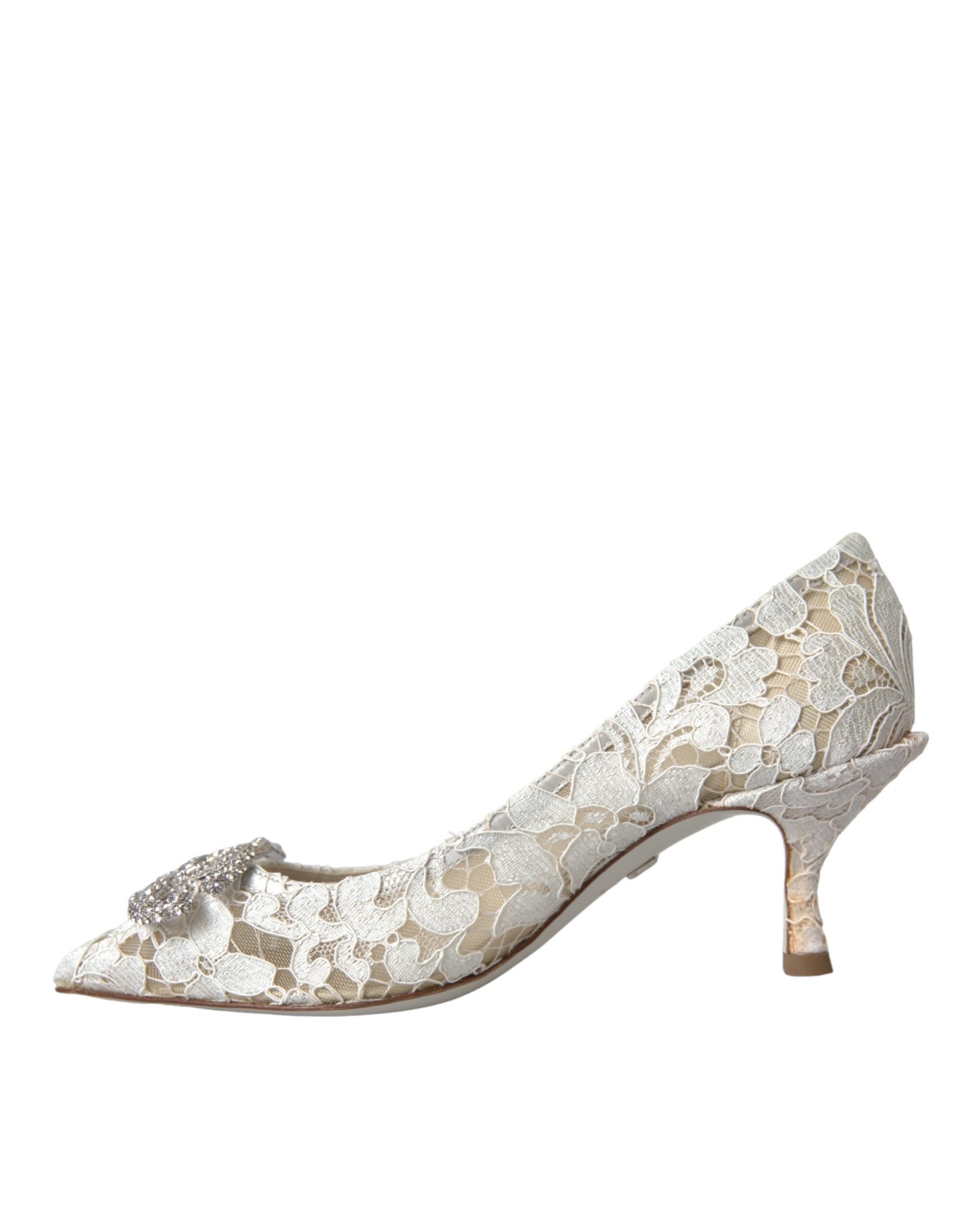 Dolce & Gabbana Weiß Floral Spitze DG Kristall Pumps Schuhe