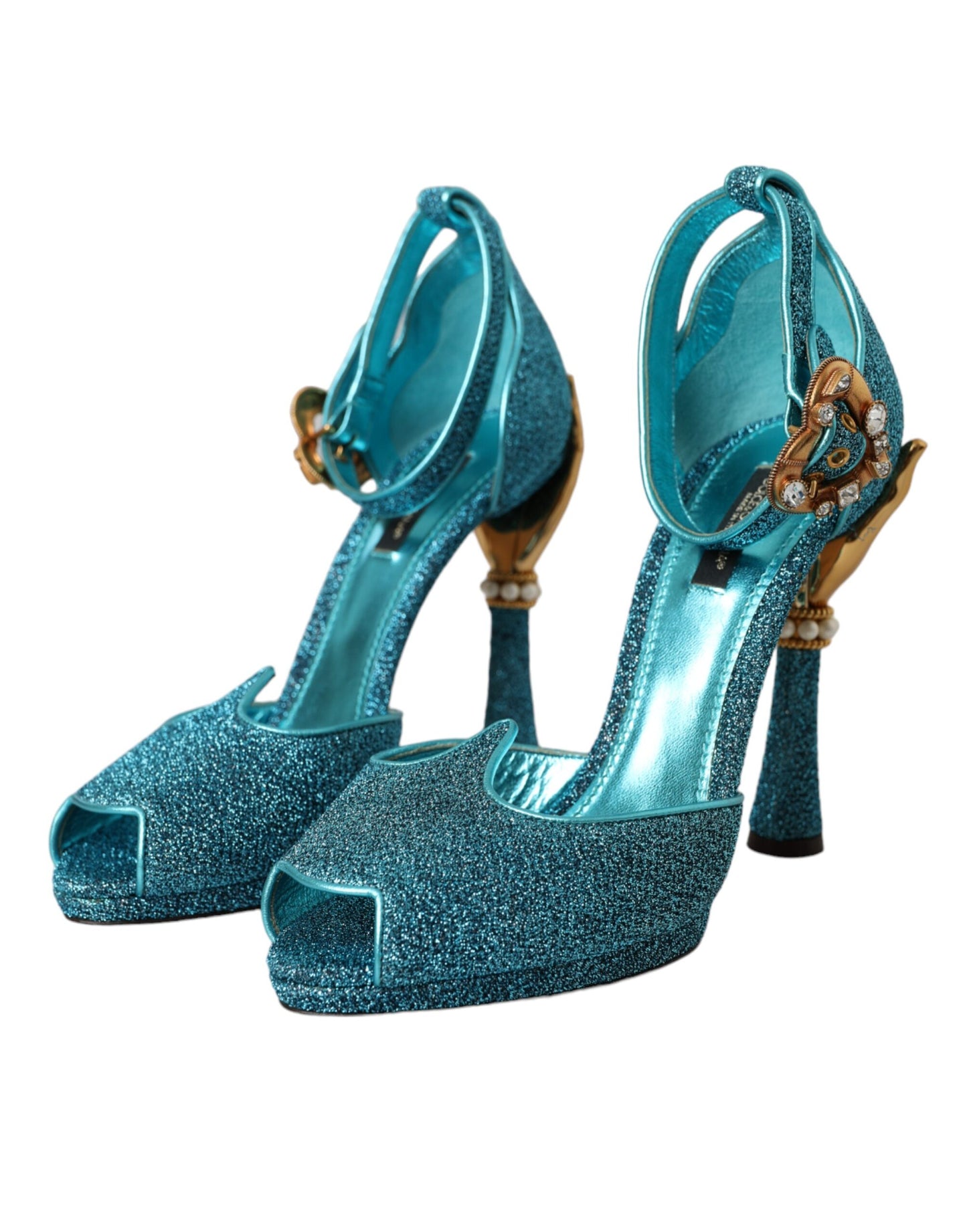 Dolce & Gabbana Blau Lurex Bejeweled Hand Heels Sandalen Schuhe