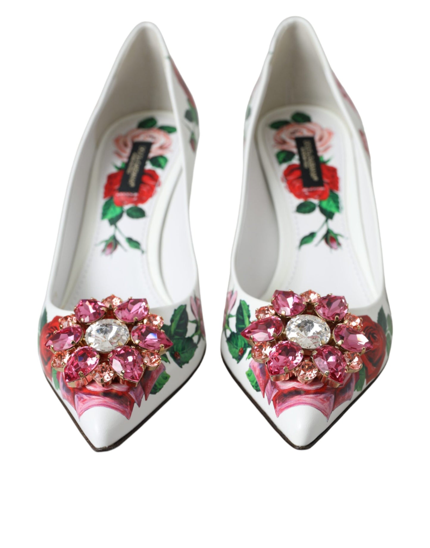 Dolce & Gabbana Weißes Leder Rosen Kristall Bellucci Pumps Schuhe