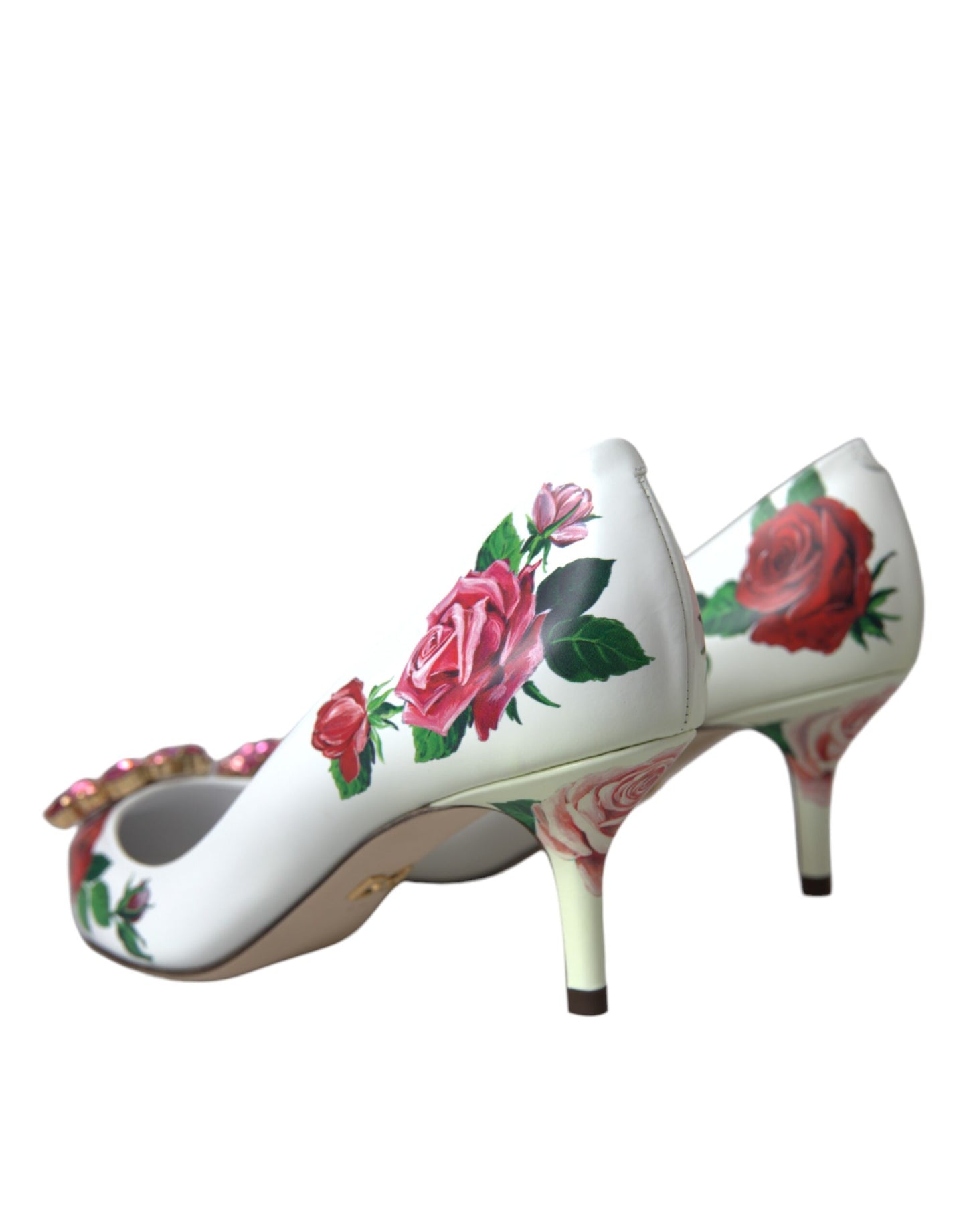 Dolce & Gabbana Weißes Leder Rosen Kristall Bellucci Pumps Schuhe