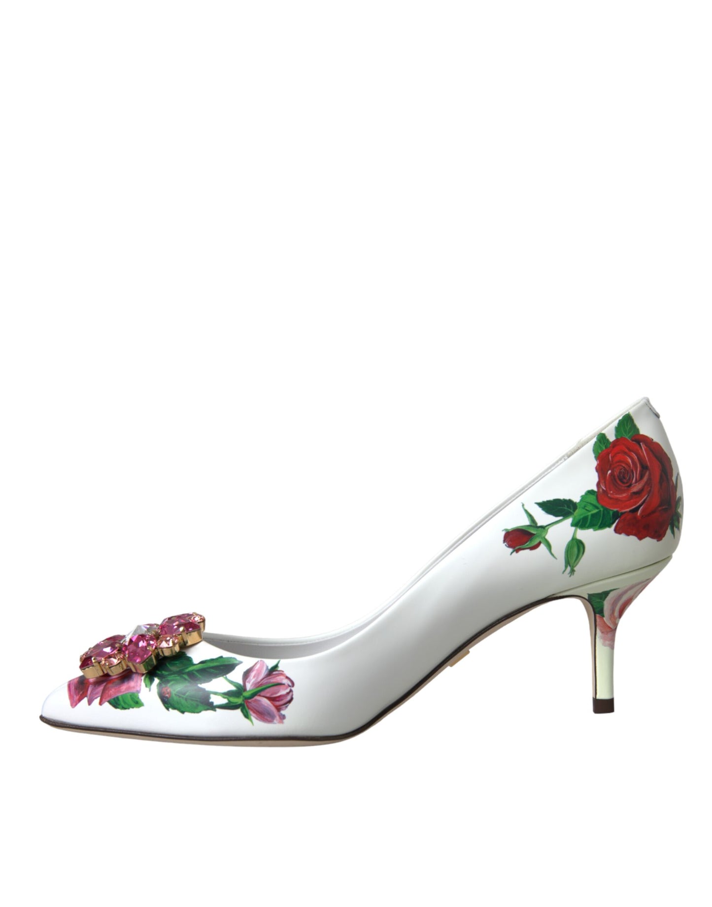 Dolce & Gabbana Weißes Leder Rosen Kristall Bellucci Pumps Schuhe