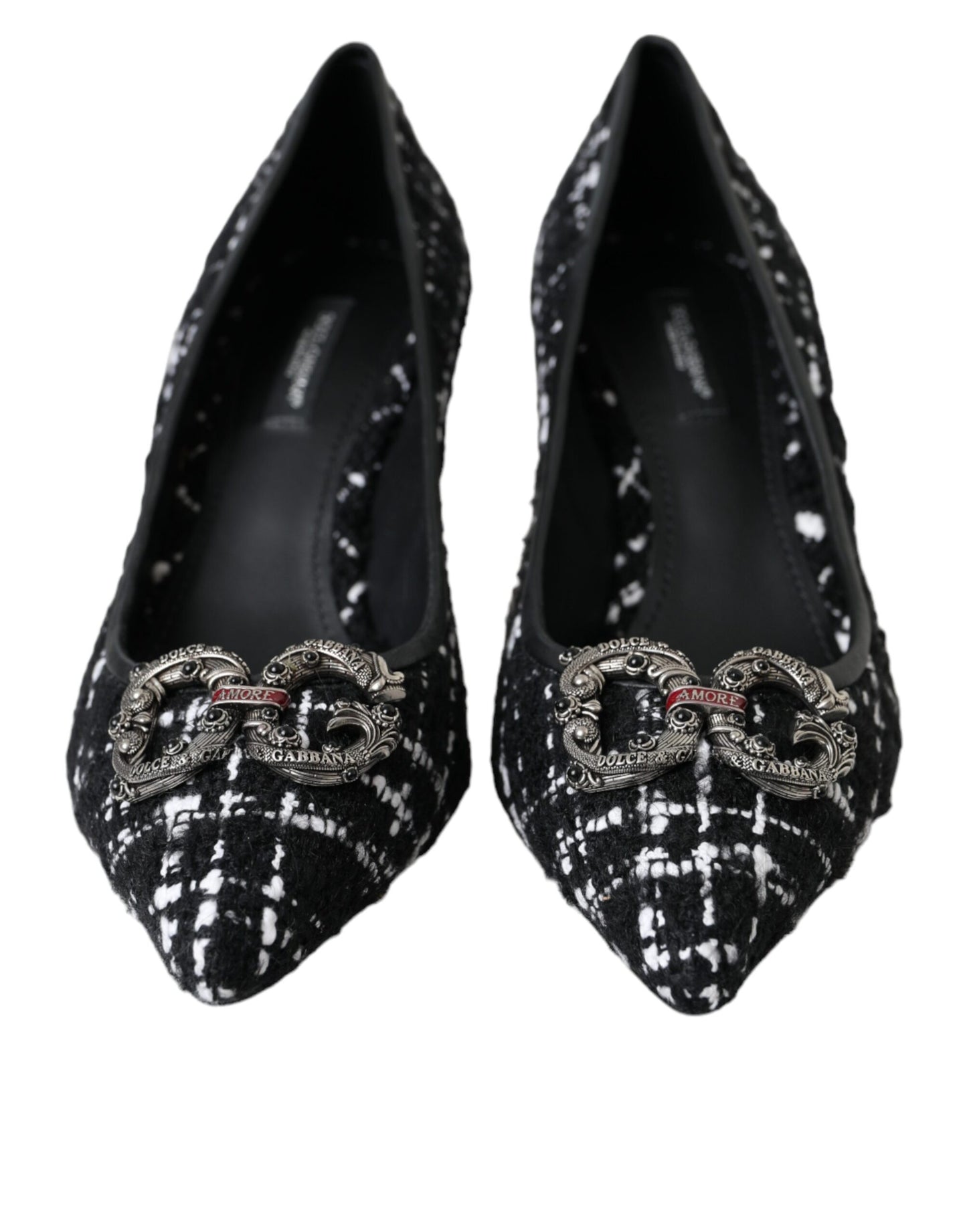 Dolce & Gabbana Schwarz Weiß Tweed DG Amore Heels Pumps Schuhe