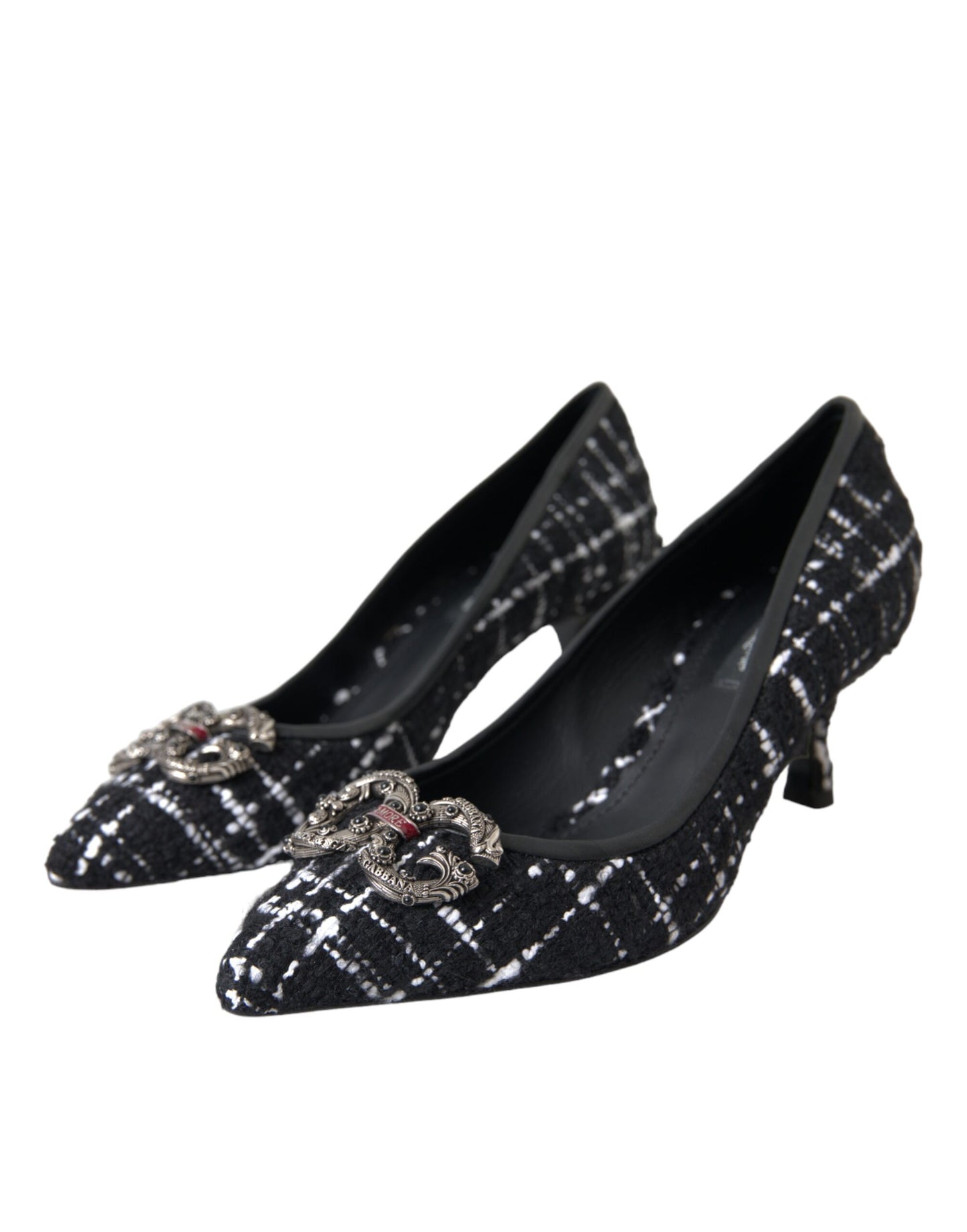 Dolce & Gabbana Schwarz Weiß Tweed DG Amore Heels Pumps Schuhe