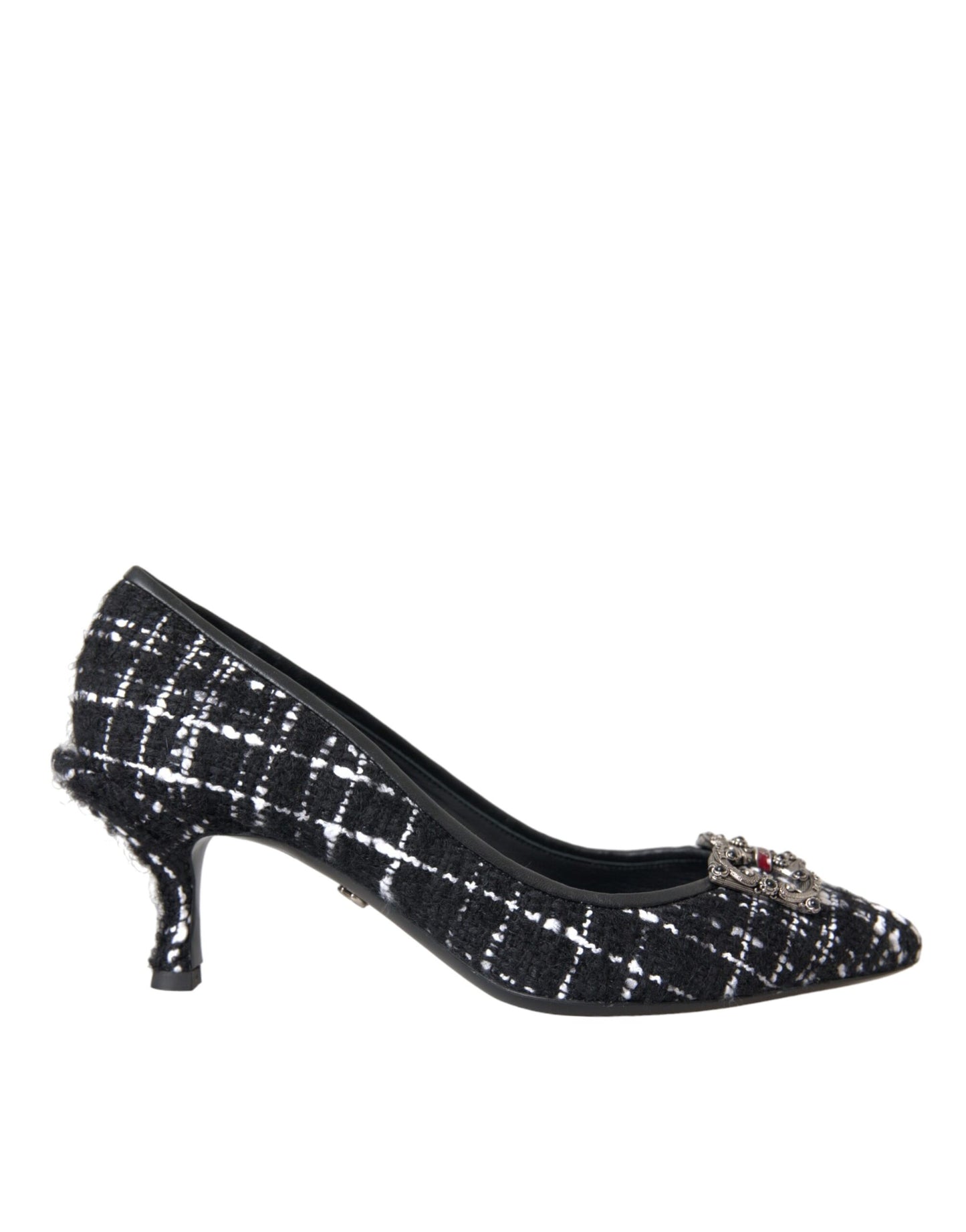 Dolce & Gabbana Schwarz Weiß Tweed DG Amore Heels Pumps Schuhe