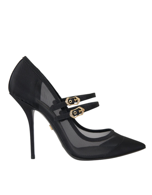 Dolce & Gabbana Schwarz Mesh Mary Janes Heels Pumps Schuhe