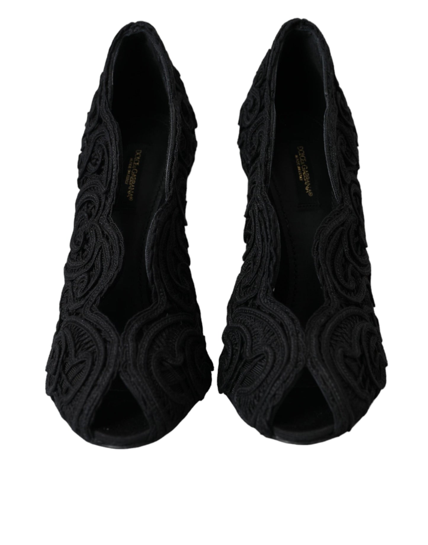 Dolce & Gabbana Schwarze Cordonetto Ricamo Pumps Offene Zehen Schuhe