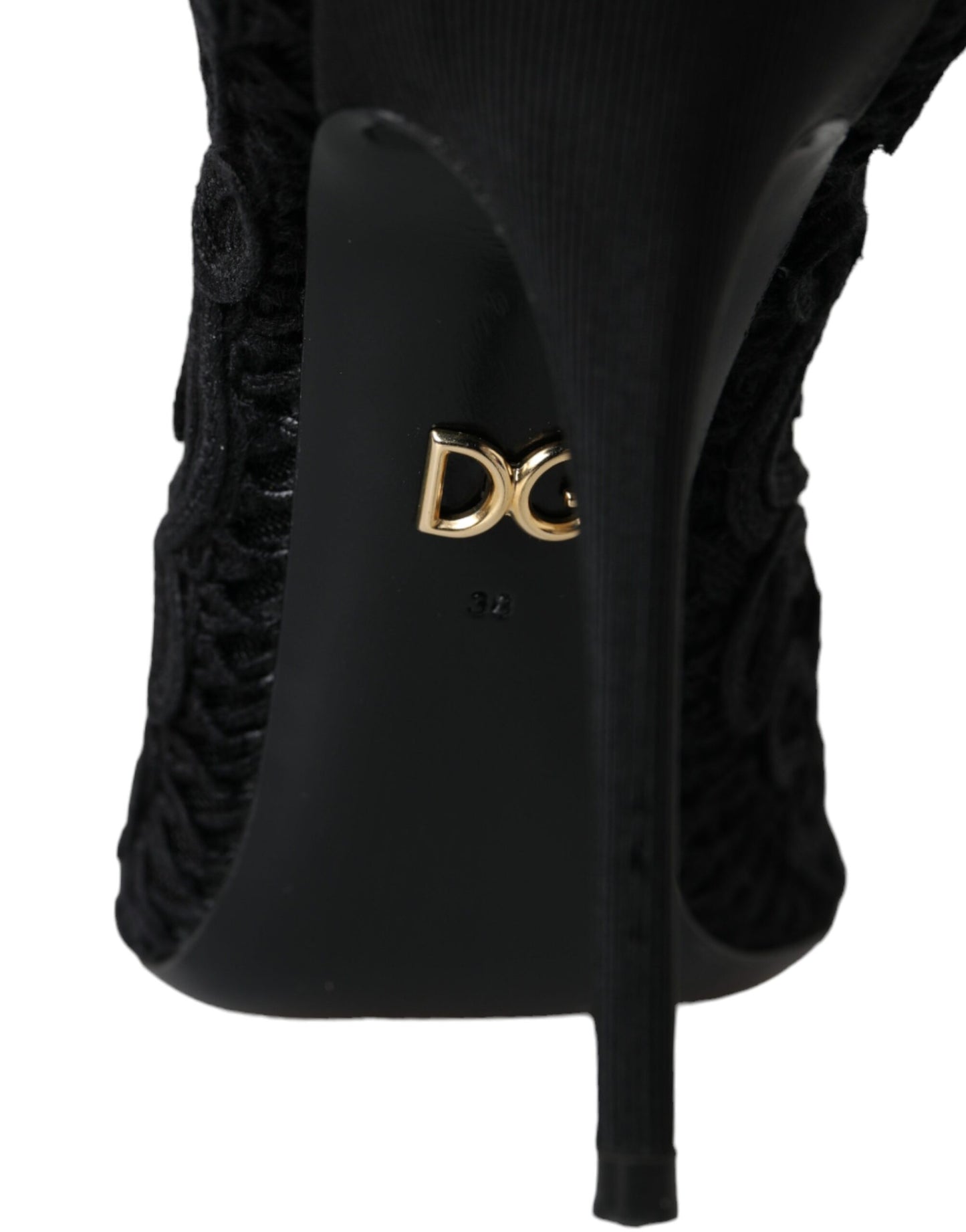 Dolce & Gabbana Schwarze Cordonetto Ricamo Pumps Offene Zehen Schuhe