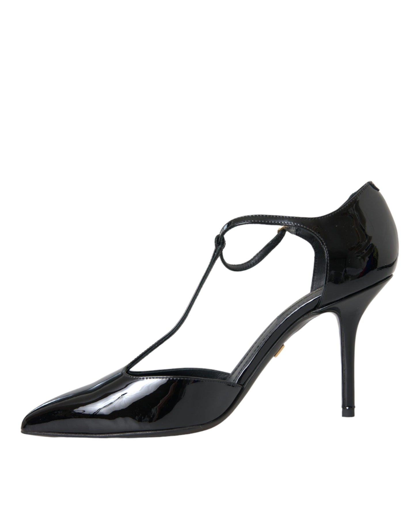 Dolce & Gabbana Schwarze Lackleder T-Riemen Absatz Pumps Schuhe