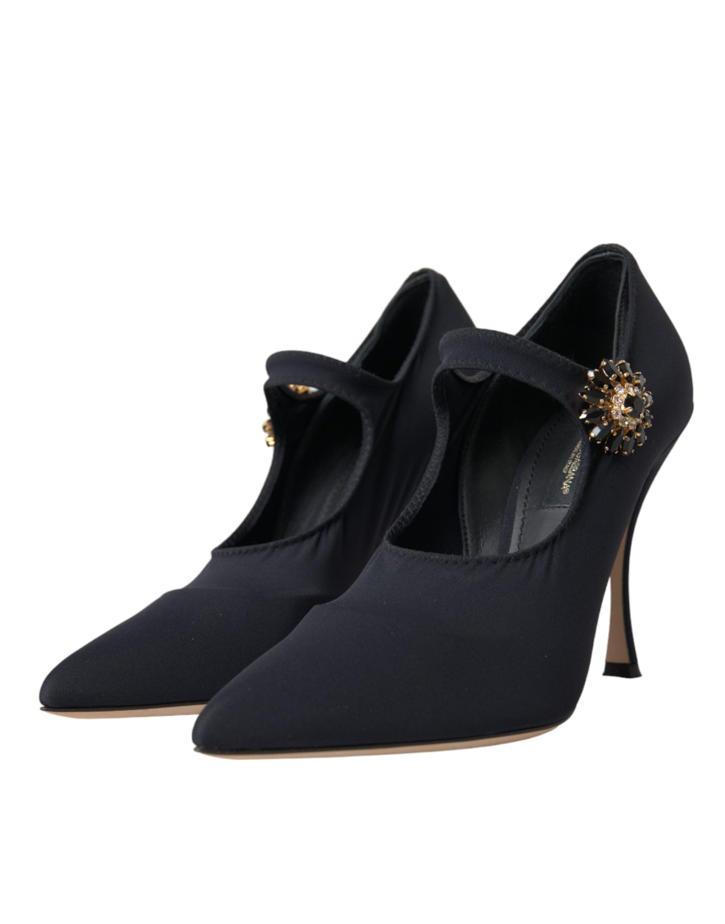 Dolce & Gabbana Schwarz Mary Jane Jersey Kristall Pumps Schuhe