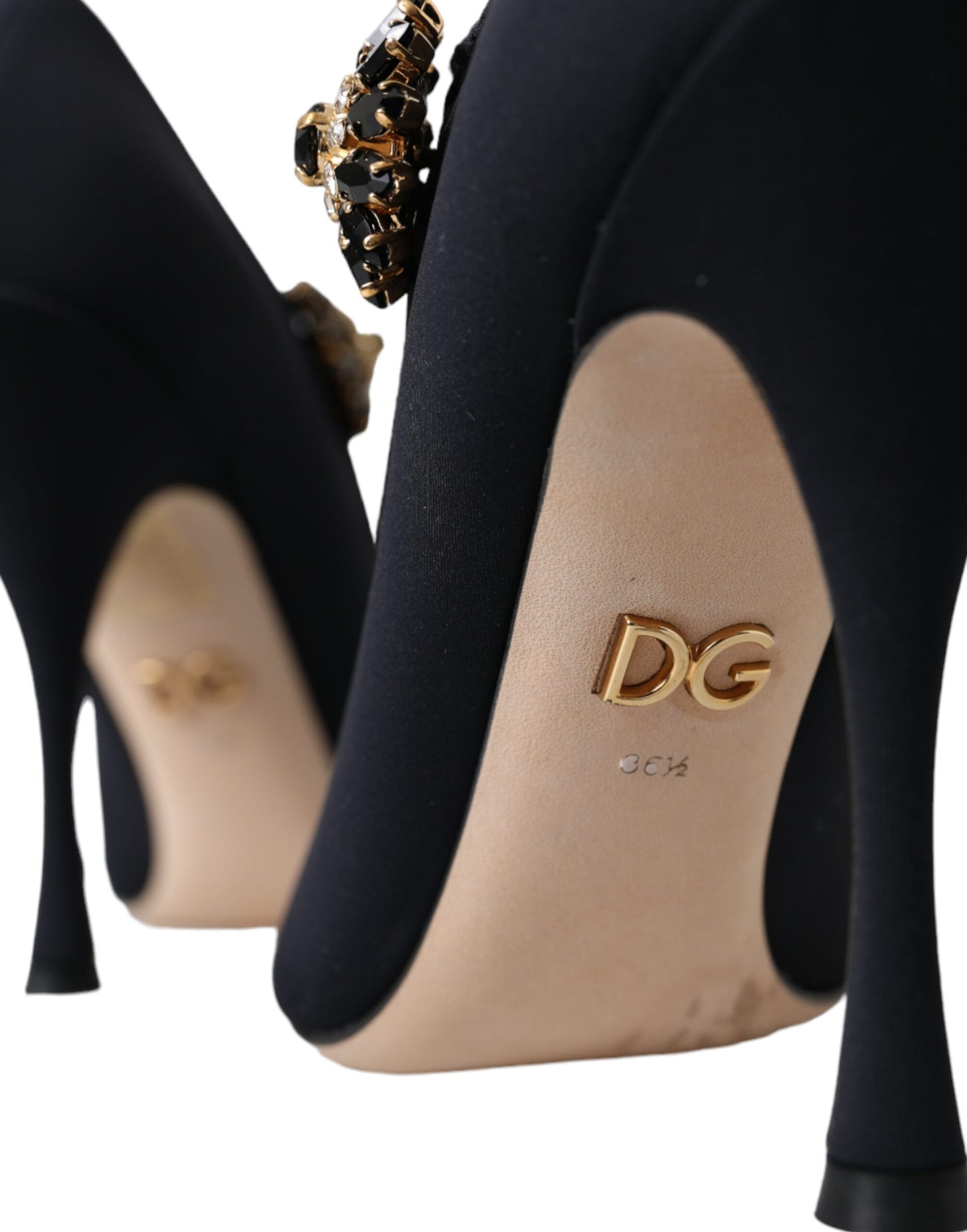 Dolce & Gabbana Schwarz Mary Jane Jersey Kristall Pumps Schuhe