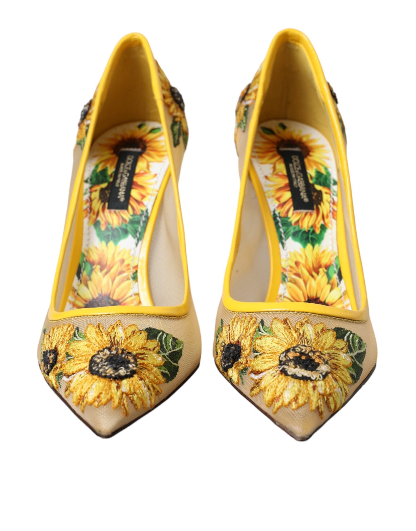 Dolce & Gabbana Gelbe Sonnenblume Mesh Heels Pumps Schuhe