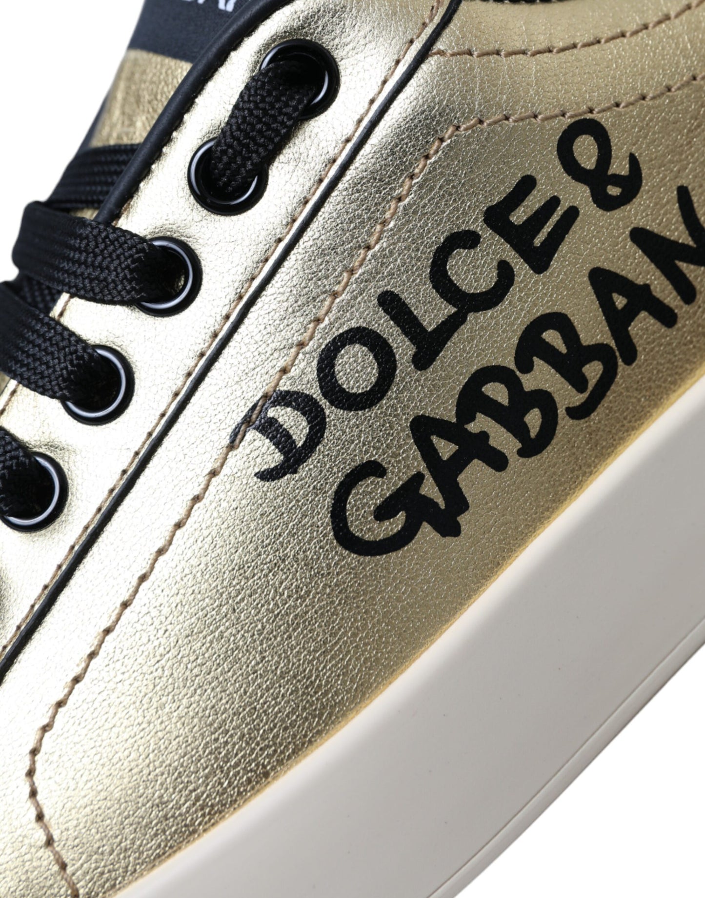 Dolce & Gabbana Gold Portofino Kalbsleder Sneakers Frauen Schuhe