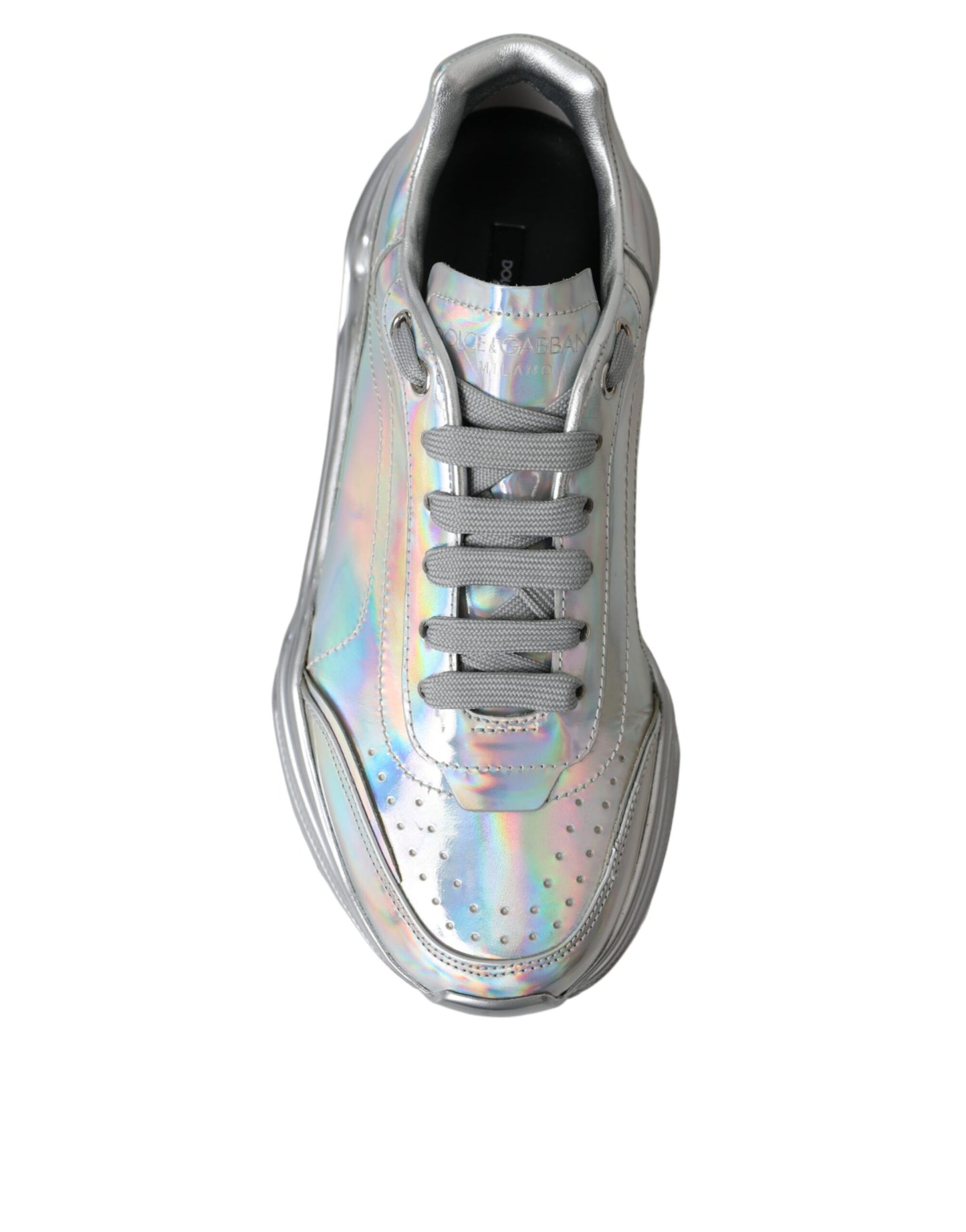 Dolce & Gabbana Silber schillernde DAYMASTER Leder Sneakers Schuhe