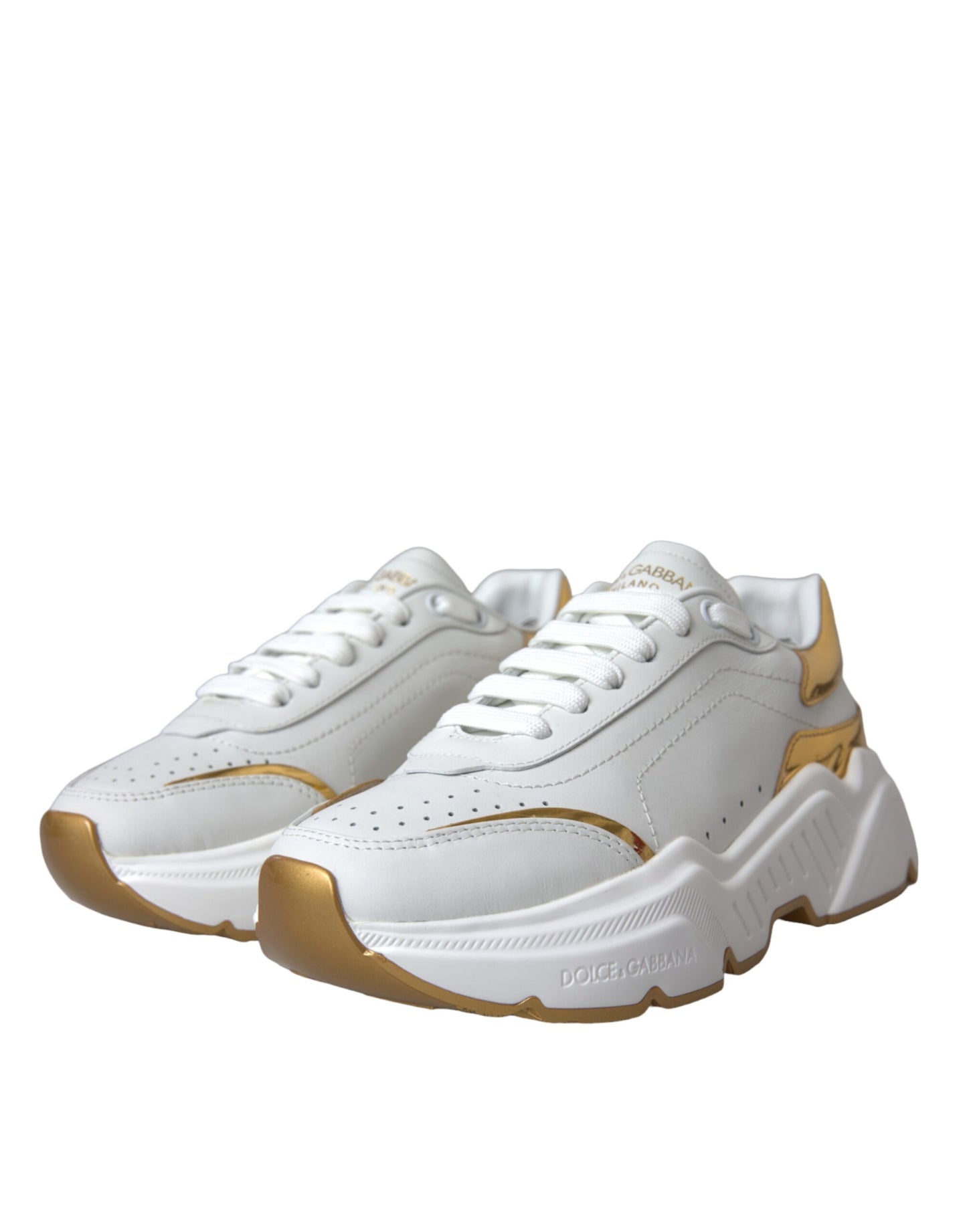 Dolce & Gabbana Weiß Gold Low Top Daymaster Sneakers Frauen Schuhe