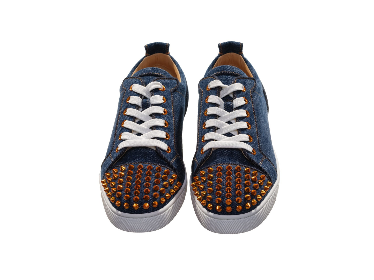 Christian Louboutin Fun Louis Junior Spikes Flache Denim und Gold Spike Turnschuhe