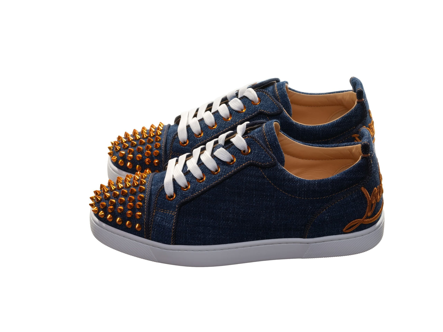 Christian Louboutin Fun Louis Junior Spikes Flache Denim und Gold Spike Turnschuhe