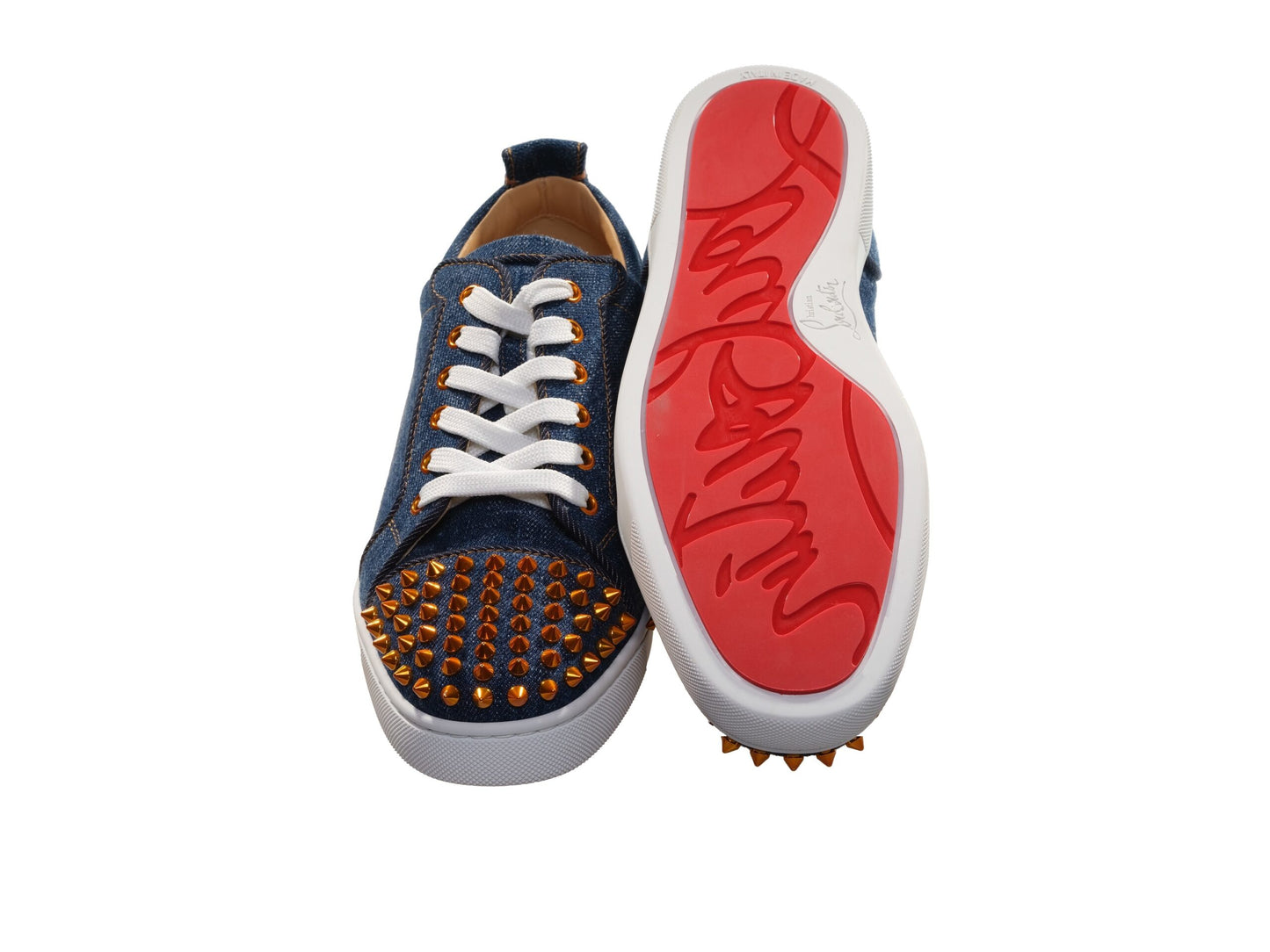 Christian Louboutin Fun Louis Junior Spikes Flache Denim und Gold Spike Turnschuhe