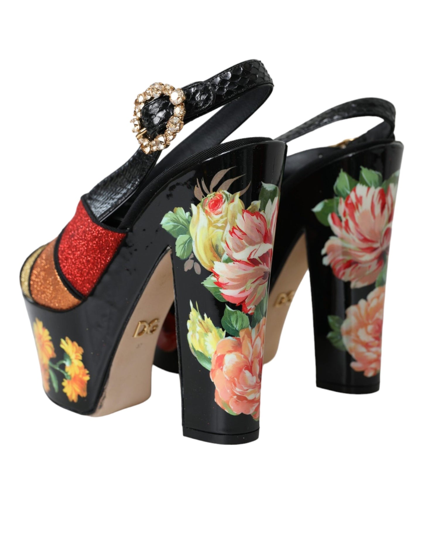 Dolce & Gabbana Multicolor Floral Kristall Plateau Sandalen Schuhe