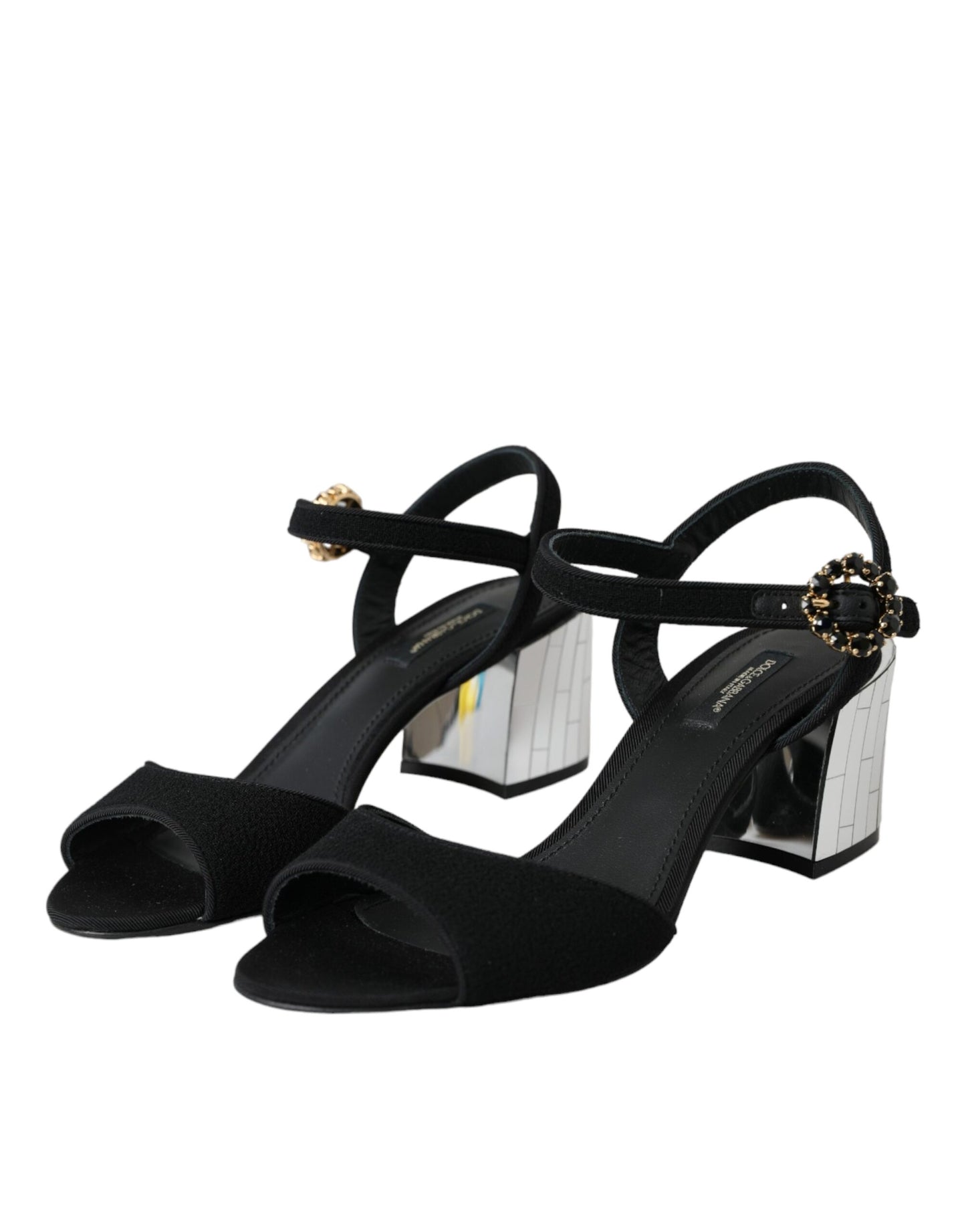 Dolce & Gabbana Schwarze Kristall-Knöchelriemen Keira Sandale Schuhe