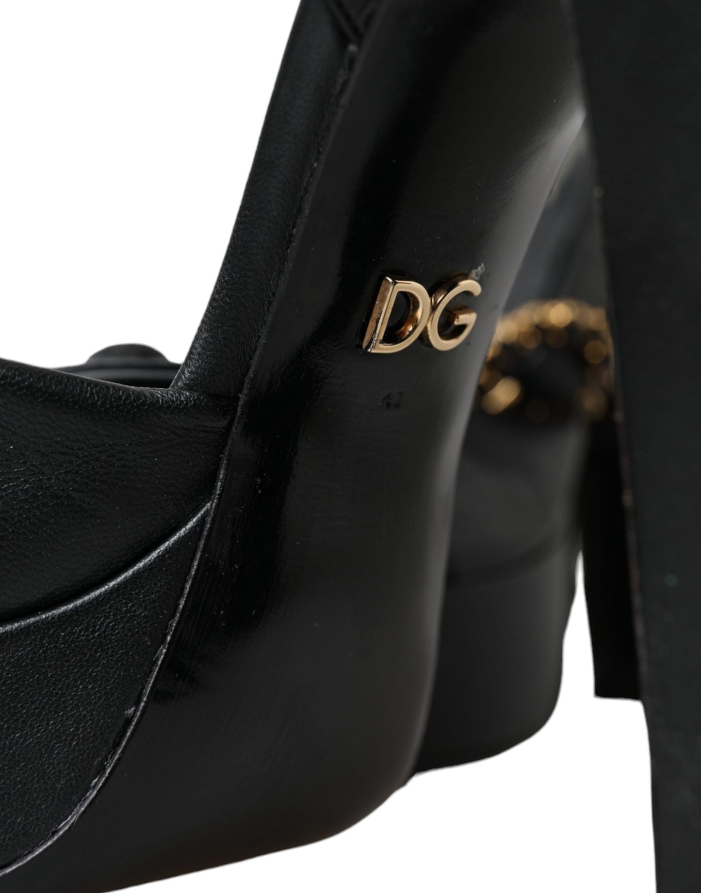 Dolce & Gabbana Schwarze Leder Kristall Plateau Sandalen Schuhe