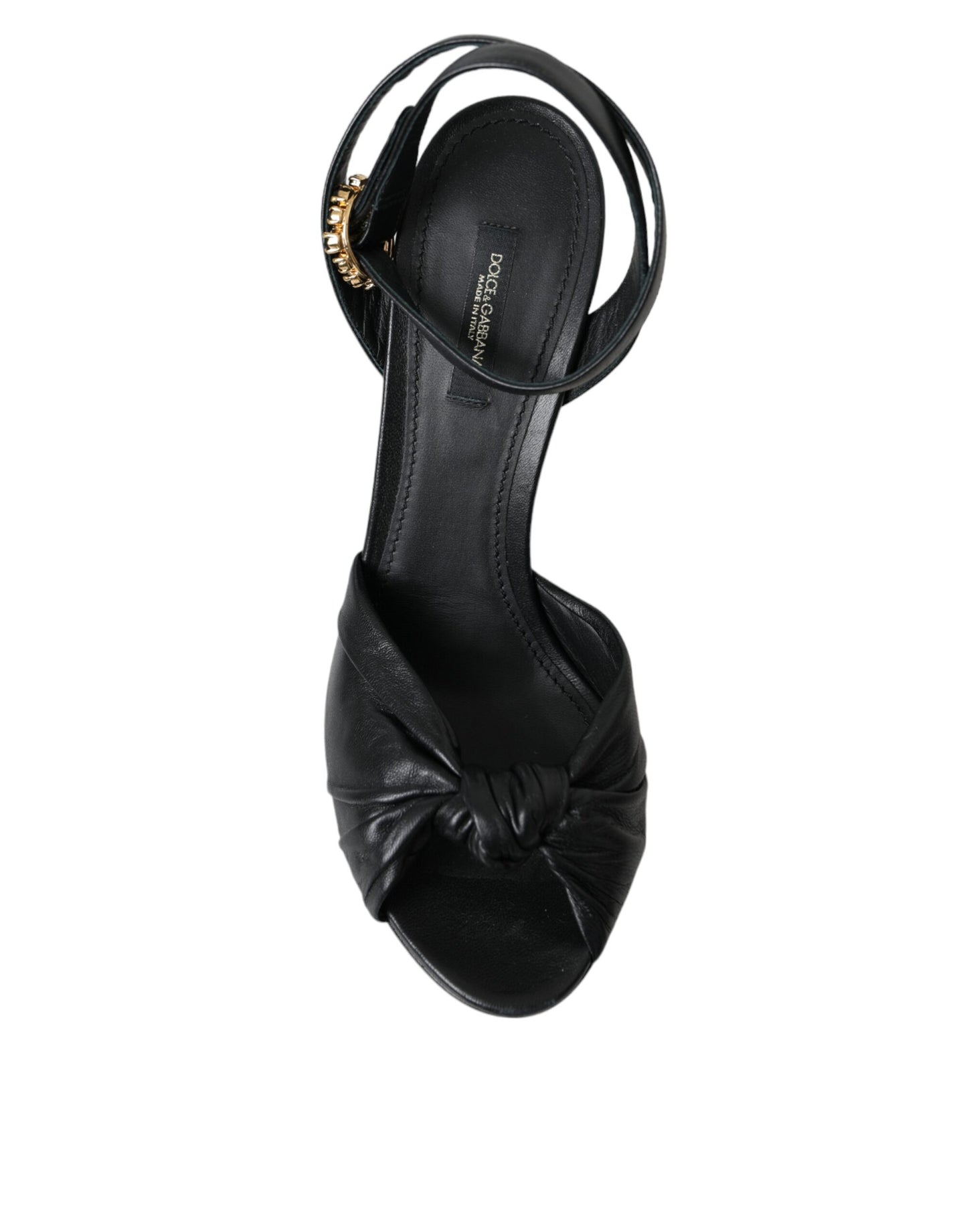 Dolce & Gabbana Schwarze Leder Kristall Plateau Sandalen Schuhe