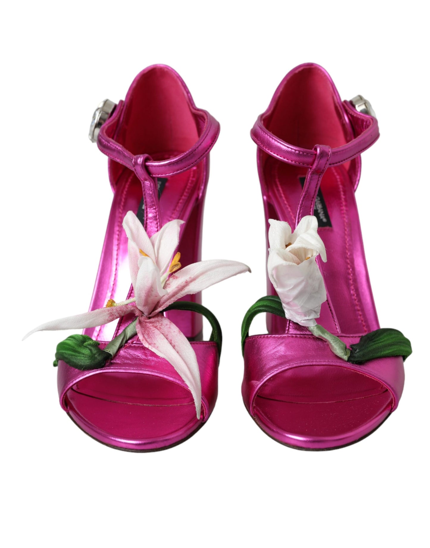 Dolce & Gabbana Fuchsia Blume Kristalle Heels Sandalen Schuhe