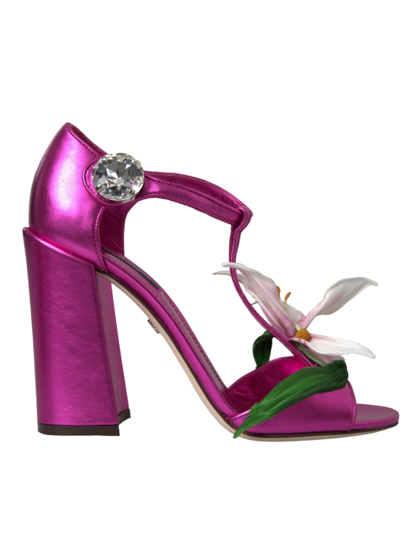 Dolce & Gabbana Fuchsia Blume Kristalle Heels Sandalen Schuhe