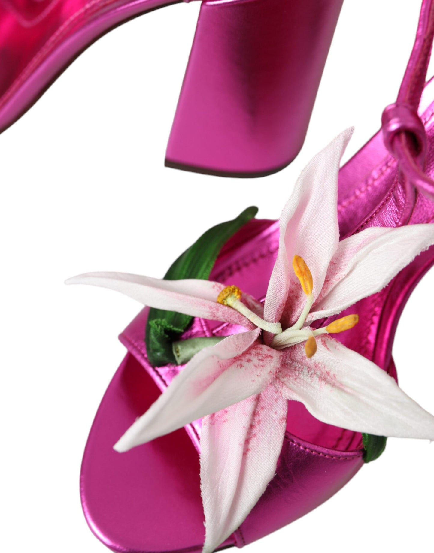 Dolce & Gabbana Fuchsia Blume Kristalle Heels Sandalen Schuhe