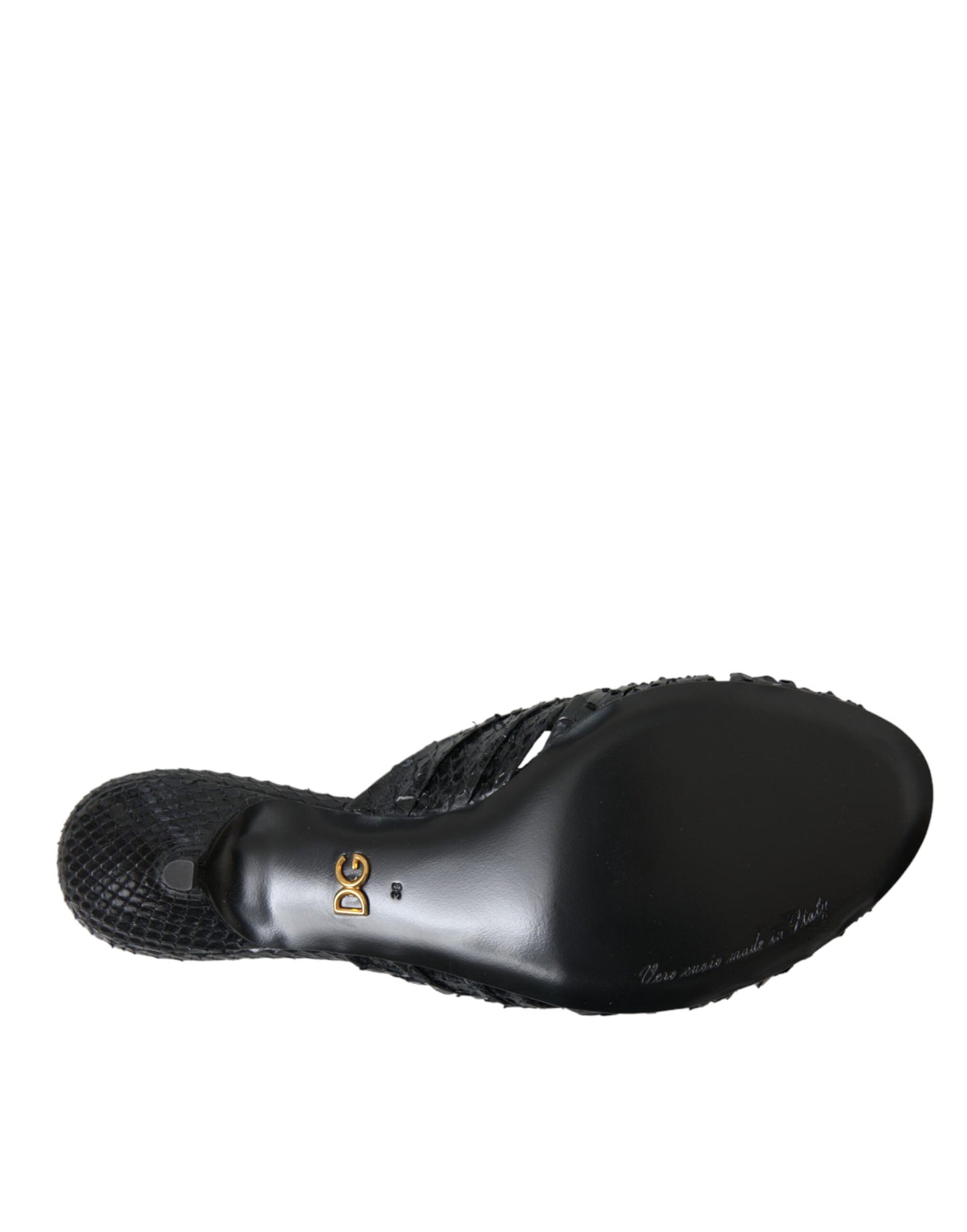 Dolce & Gabbana Schwarze Exotische Leder Absätze Rutschen Schuhe