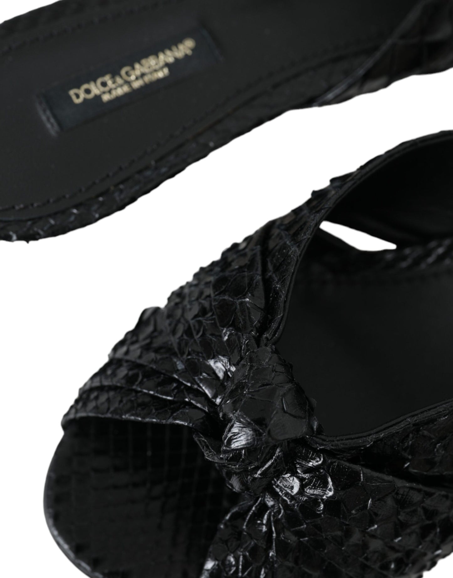 Dolce & Gabbana Schwarze Exotische Leder Absätze Rutschen Schuhe