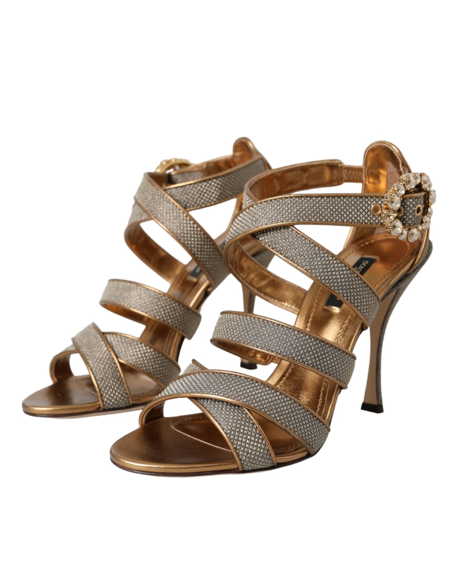 Dolce & Gabbana Bronze Crystal Strap Heels Sandalen Schuhe