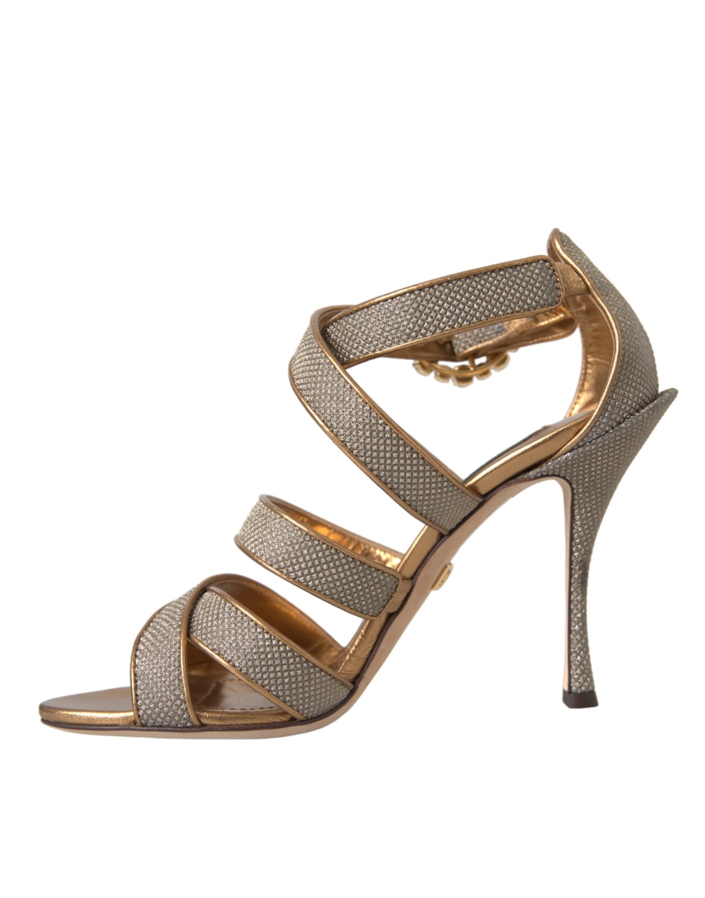 Dolce & Gabbana Bronze Crystal Strap Heels Sandalen Schuhe