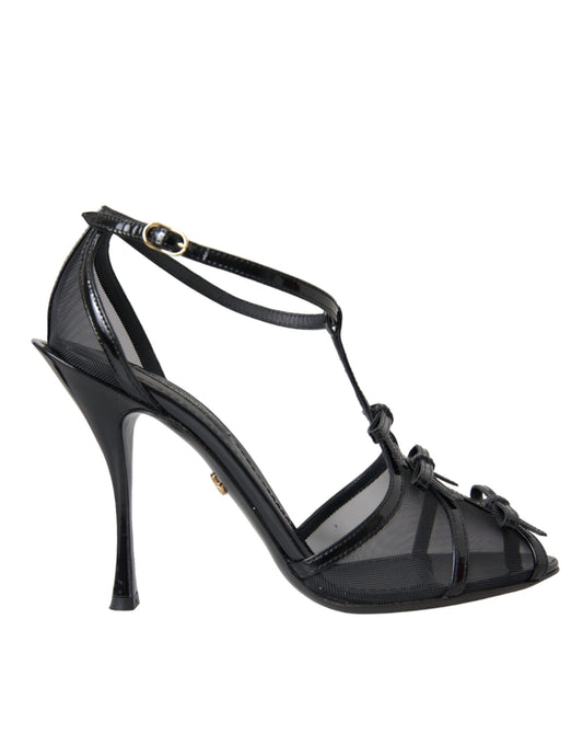 Dolce & Gabbana Schwarz Mesh T-strap Heels Sandalen Schuhe