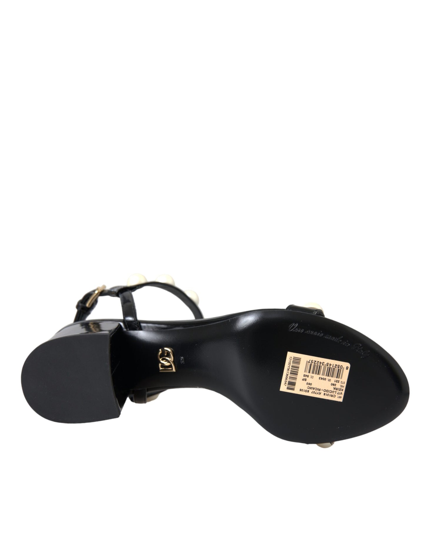 Dolce & Gabbana Schwarz Leder Faux Perle Ferse Sandalen Schuhe